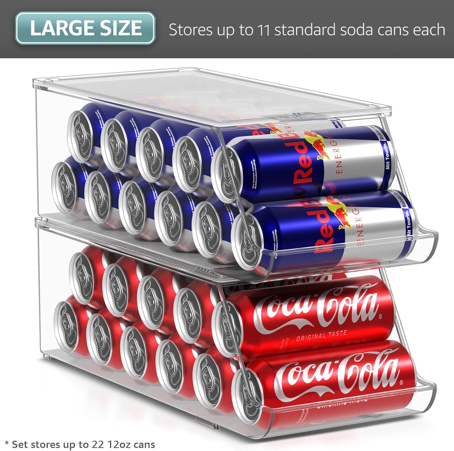 Sorbus Skinny Soda Can Organizer for Refrigerator - Stackable Slim Can Holder Dispenser with Lid for Fridge, Pantry, Freezer - BPA-Free, Clear Design, Drink Organizer for Fridge (2-Pack)