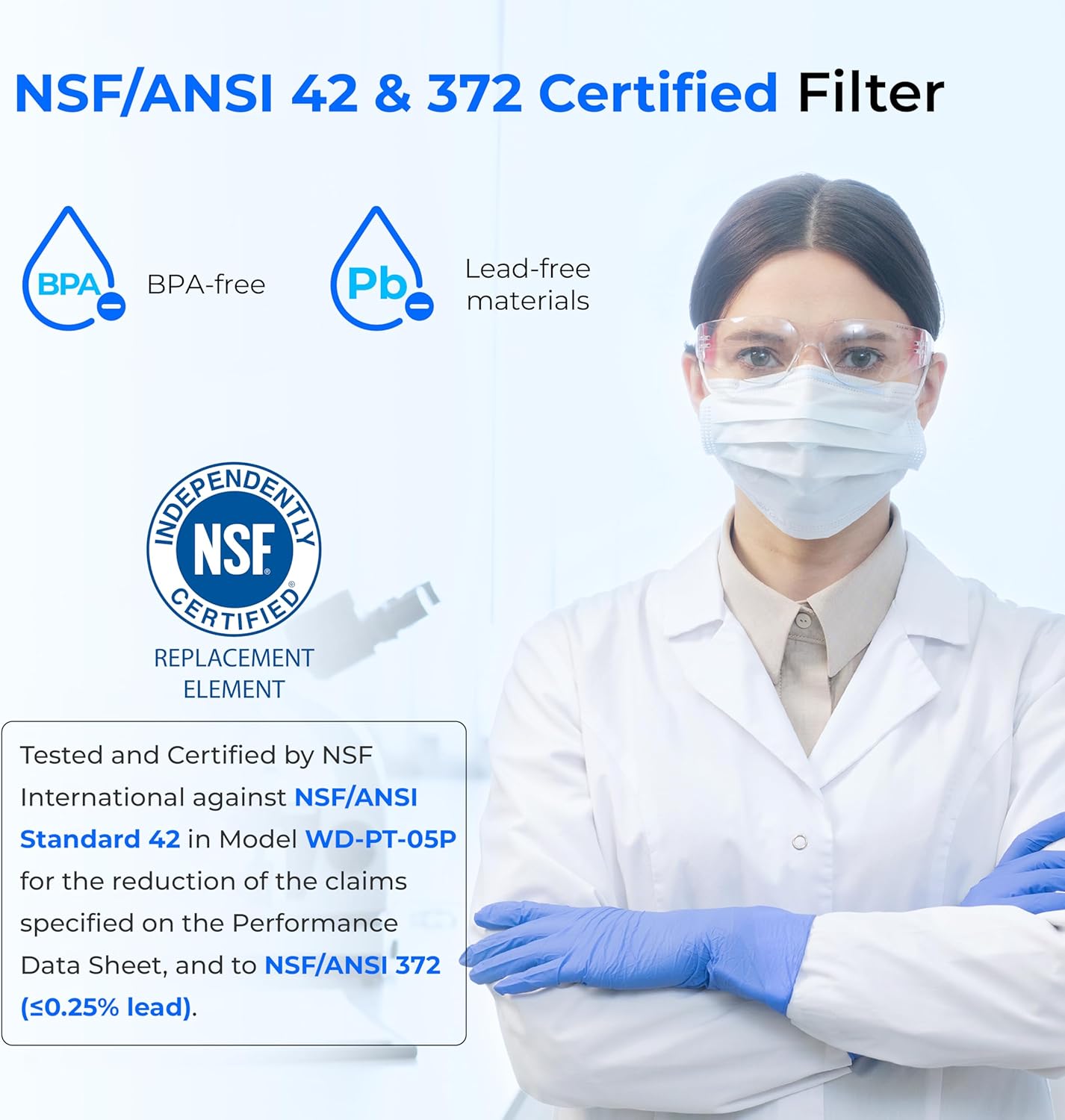 Waterdrop 35-Cup Slim Water Filter Dispenser, Large Capacity, 200-Gallon Long-Life, Faster Filtration, Reduces Chlorine, PFOA/PFOS and More, BPA Free, White (with 1 Filter)