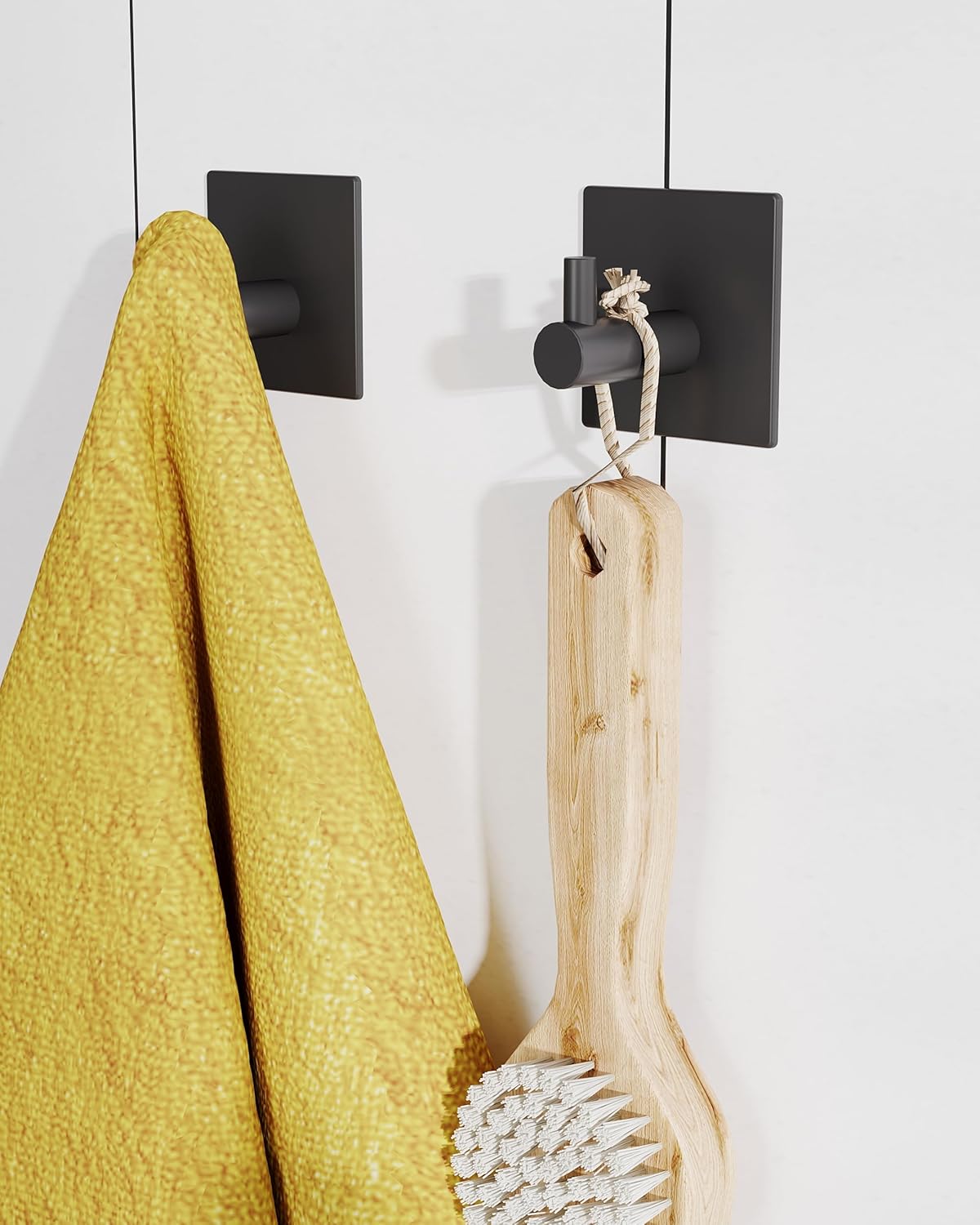 Paper Towel Holder Under Cabinet, Self Adhesive or Wall Mounted SUS304 Stainless Steel Paper Towel Holder for Kitchen, Bathroom(2 Towel Hooks, Matte Black)