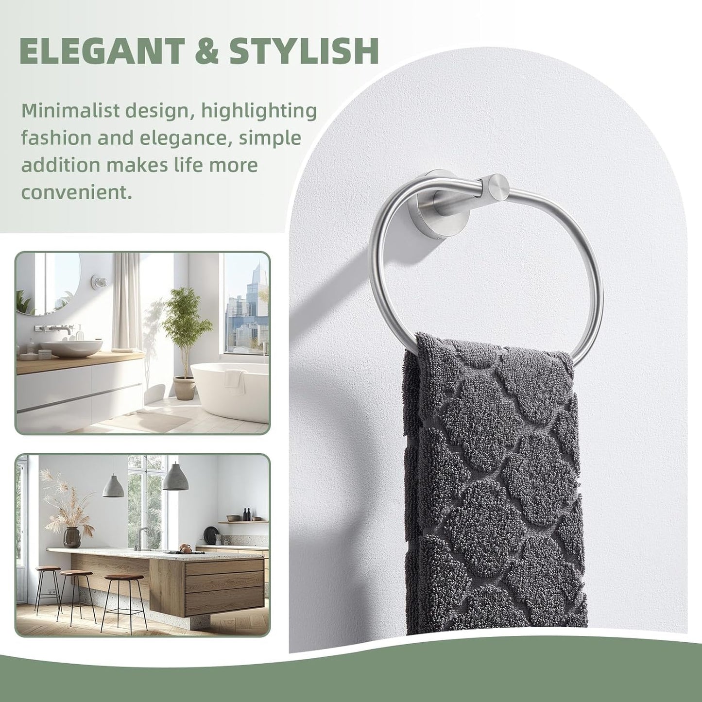 Suyar Towel Ring Brushed Nickel, SUS 304 Stainless Steel Bathroom Hand Towel Holder Wall Mounted, Oval Shape