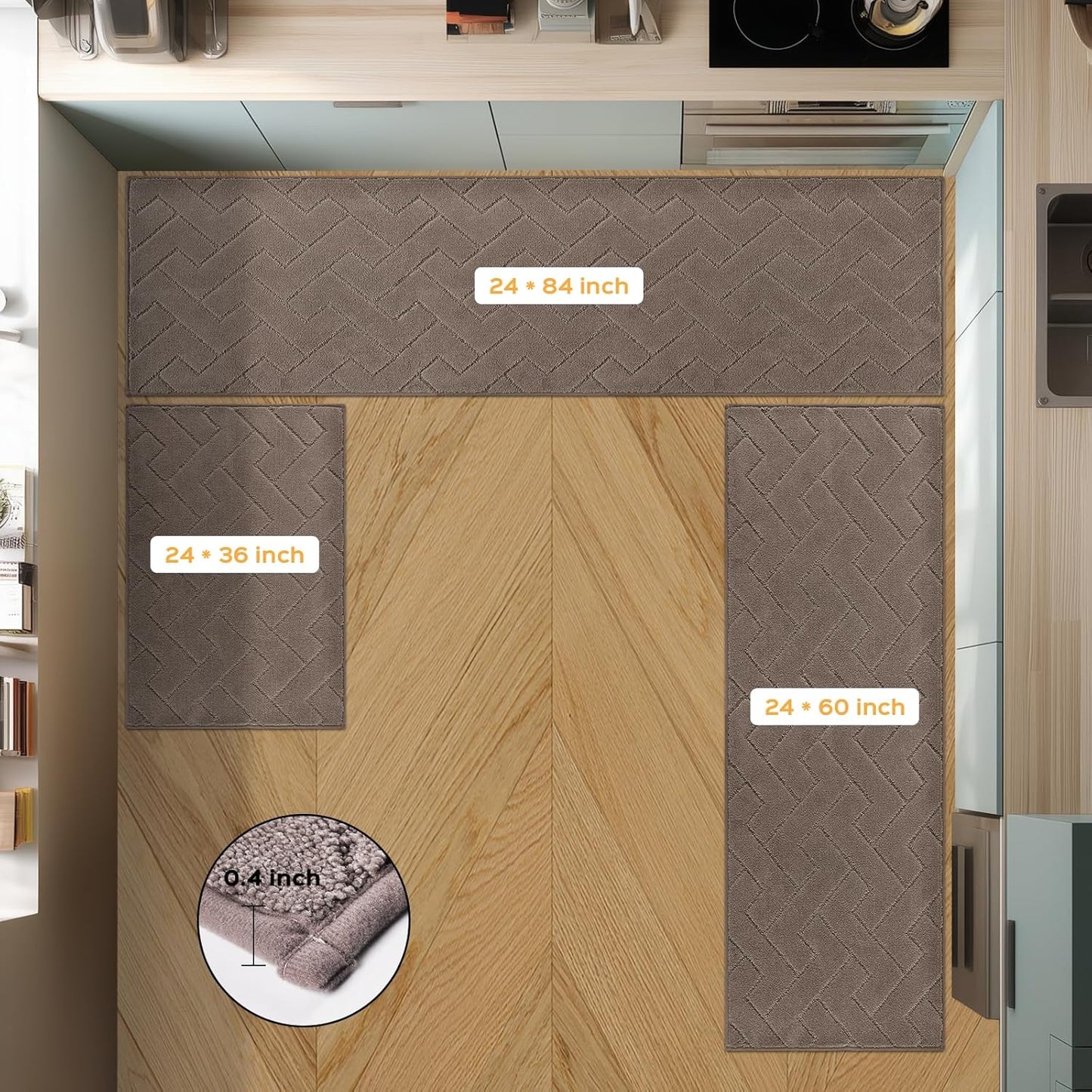 Machine Washable Kitchen Rugs 24" x 84", Non-Slip Kitchen Runner Rugs Mats for Floor, Absorbent Comfort Standing Mats for Kitchen, Sink, Laundry and Hallway, Rolled Packaging, Grayish Brown