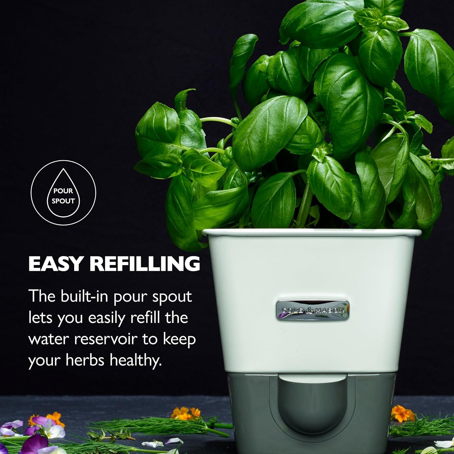 Cole & Mason Self-Water Herb Keeper - Potted Herb Saver with Hydro Pad & Pour Spout - Fresh Herb Keeper for Refrigerator - Herb Storage & Container