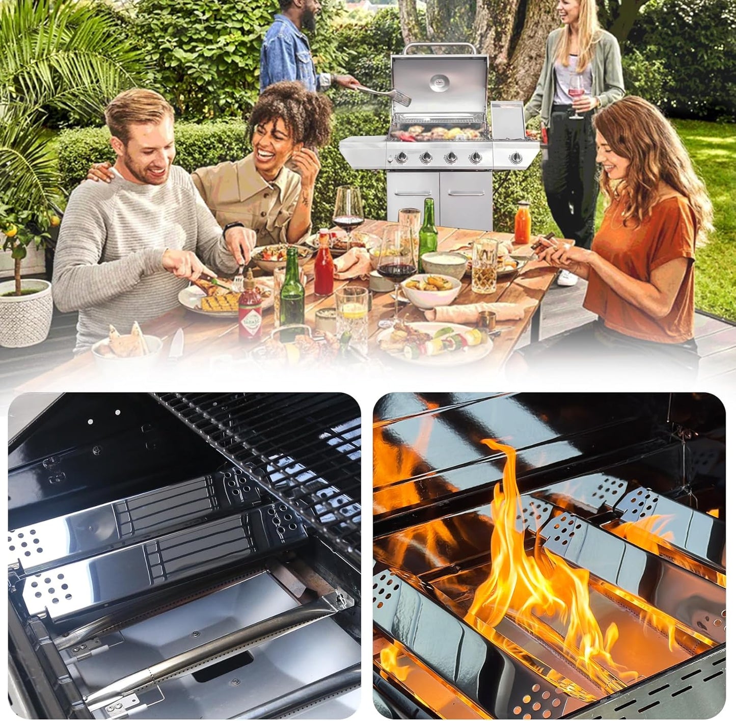 CANDANA Replacement Parts for Nexgrill 4 Burner Heat Tents Home Depot 720-0830H Gas Grill Flame Guards Shield Plates Burner Covers Stainless Steel 14.6"