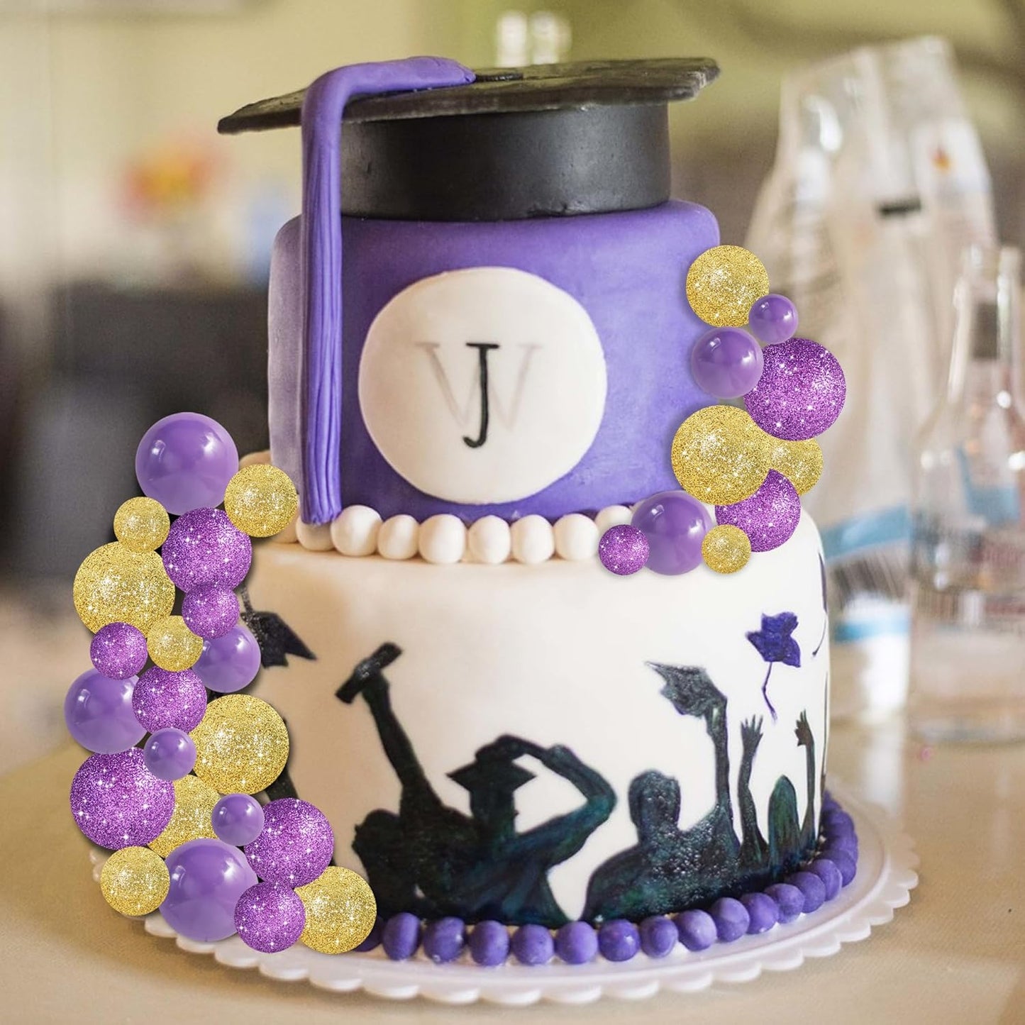 BEISHIDA 40 Pcs Ball Cake Toppers Mini Balls Cake Decorations Purple Gold Foam Balls DIY Cake Topper for Baking Congrats Grade 2025 Graduation Birthday Mardi Gras Lakers Decorations (Purple Gold)