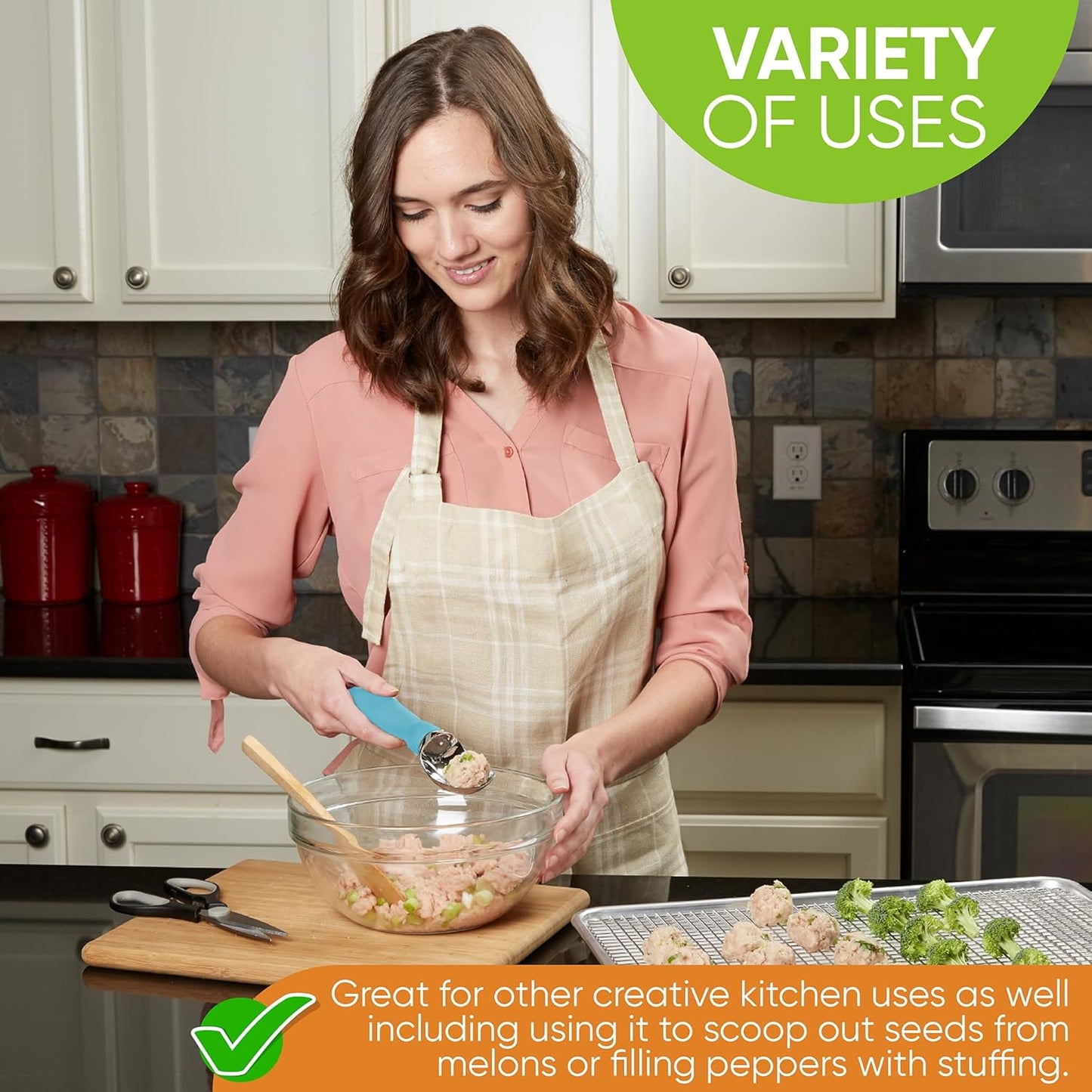 Spring Chef Heavy Duty Premium Ice Cream Scoops with Soft Grip Handle, Metal Ice Cream Scooper for Cookie Dough, Frozen Yogurt, Gelato, Sorbet, Sundae, Melon - Dishwasher Safe - 2 Pack - Aqua Sky