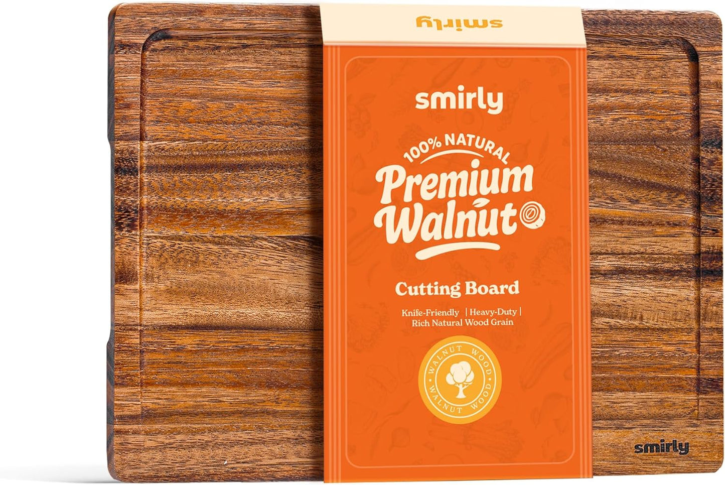SMIRLY Walnut Wood Cutting Boards for Kitchen, Large - Small, Walnut Wooden Cutting Board Set with Deep Juice Grooves, Non Toxic Serving Tray