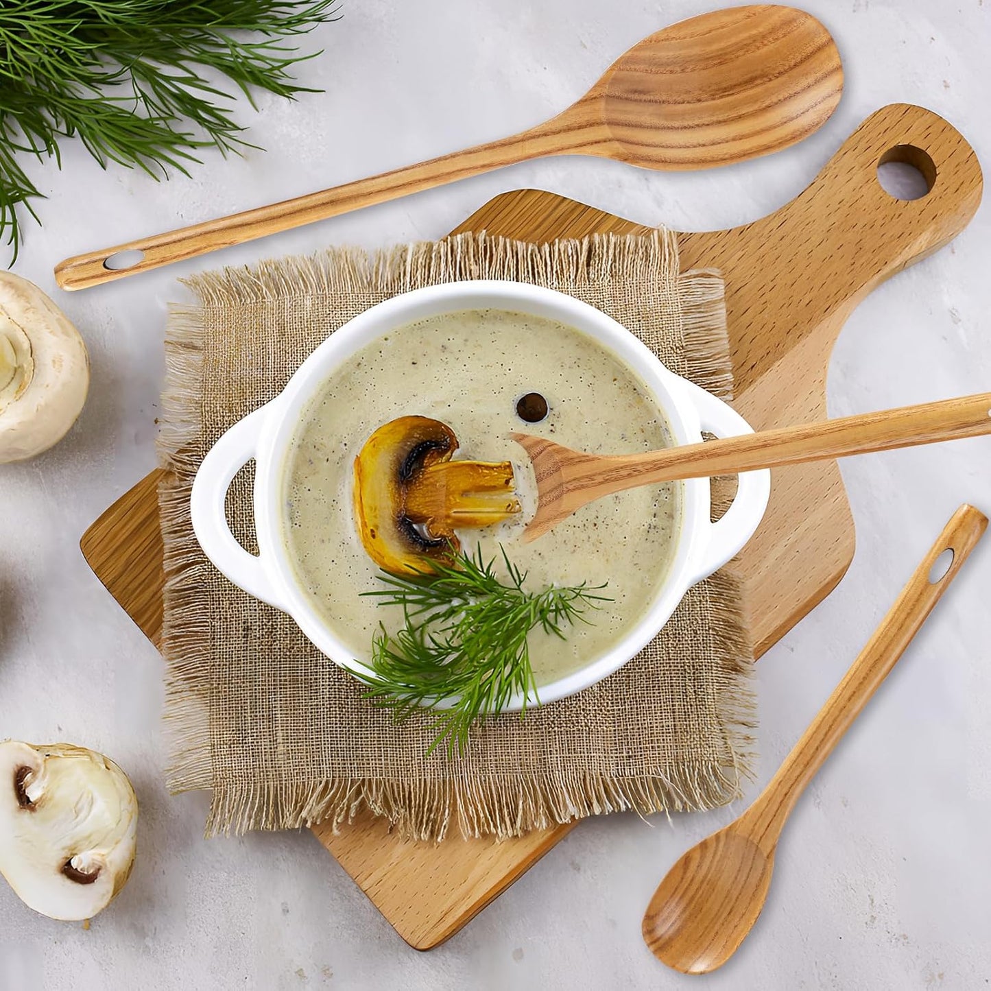 FJNATINH 3PCS Wooden Spoons, Long Handle Wooden Cooking Spoon Nonstick Kitchen Mixing Spoon Serving Spoon| 14-Inch, 12-Inch, 10-Inch | Kitchen Utensil Set Housewarming Gifts