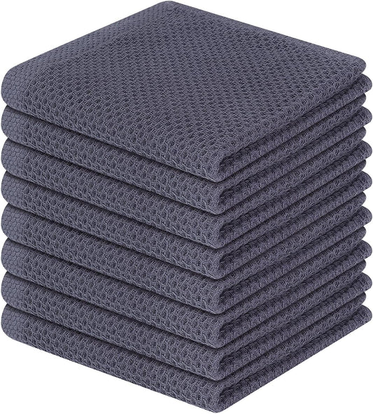 Homaxy 100% Cotton Waffle Weave Kitchen Dish Cloths, Ultra Soft Absorbent Quick Drying Dish Towels, 12 x 12 Inches, 8-Pack, Dark Grey