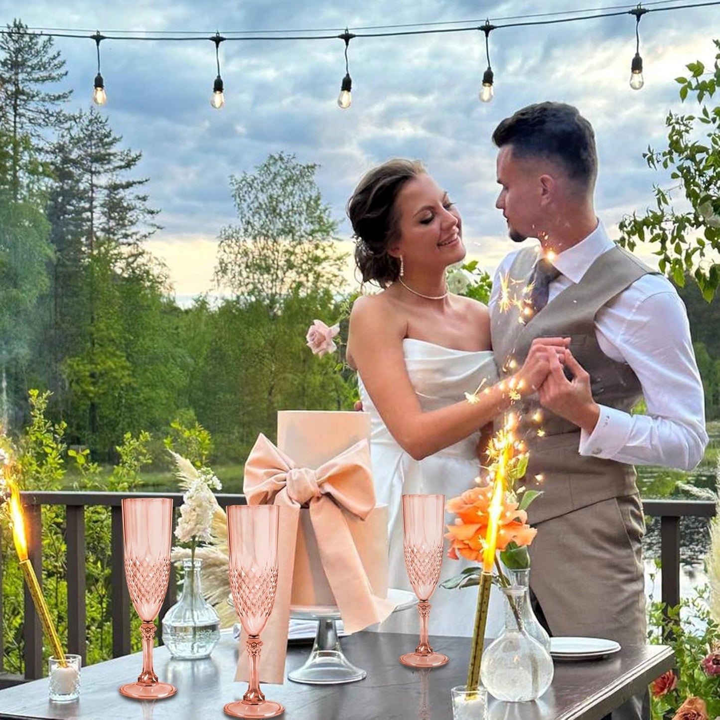 Plastic Champagne Flutes, 48PCS Rose Gold Plastic Wine Glasses Goblets Reusable Champagne Flute for Weddings, Bachelor Parties, Toasting, and Events(48,Rose Gold)