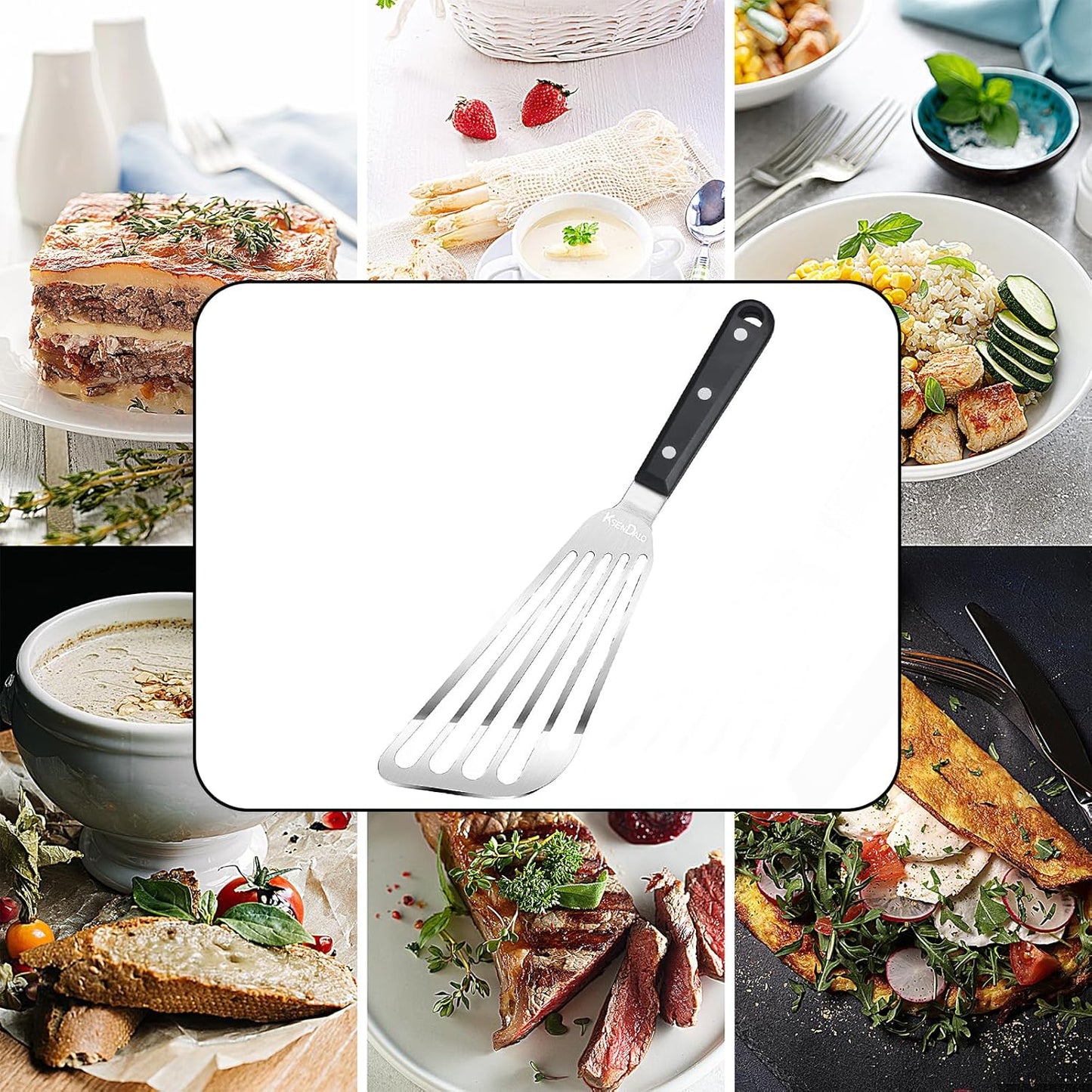 KSENDALO Fish Spatula Stainless Steel, Egg Flipper Spatula with Thin Flexible Slotted and Angled Blade for Kitchen Cooking, Grill, Camping, Essential Metal Spatulas,Silver Kitchen Utensils Set