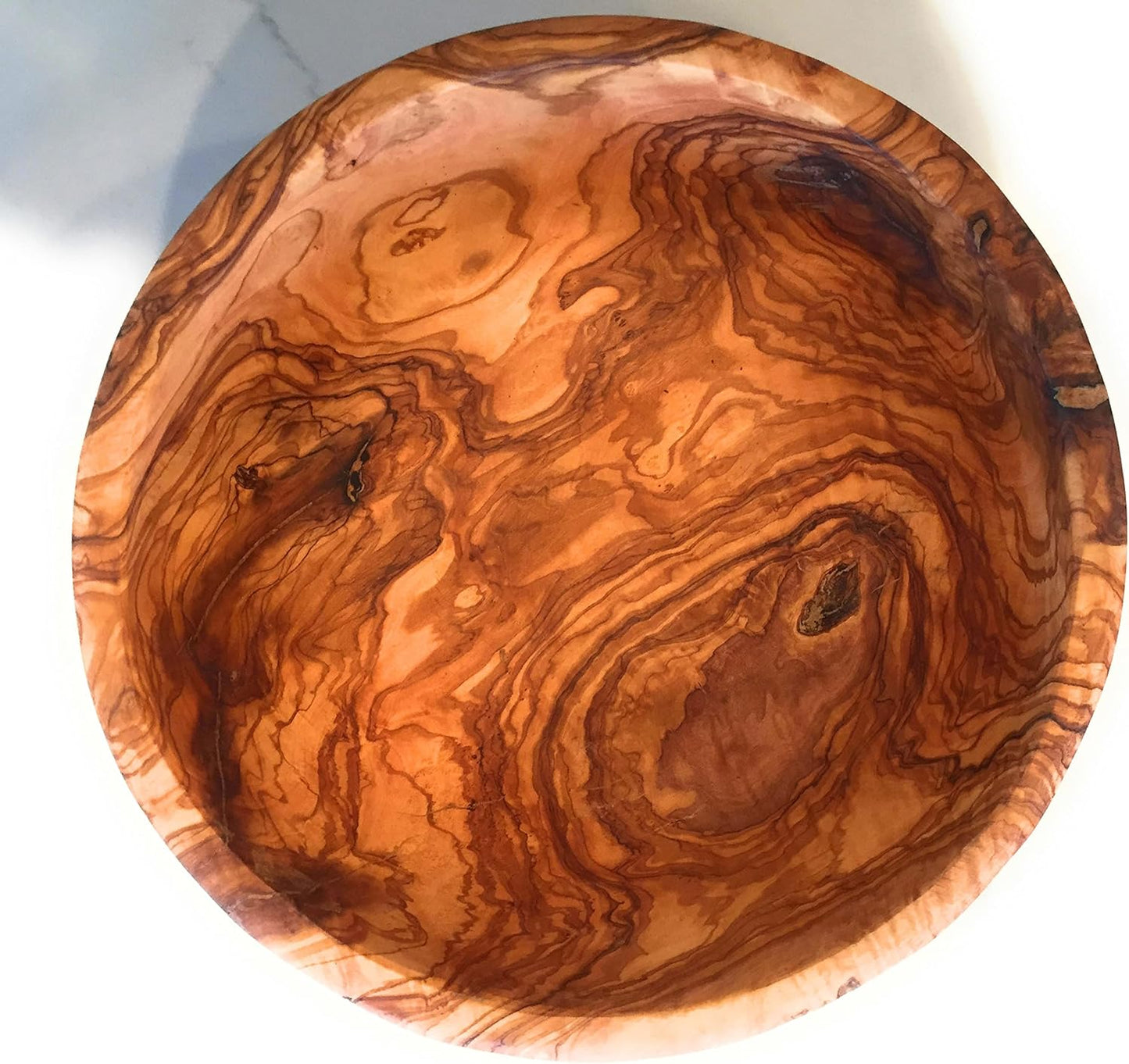 12" Artisan Olive Wood Serving Bowl/Centerpiece Rare Decorative Wooden Bowl for Fruit, Salad, Snacks, Chips. Popcorn. In Small 6", Med 7", Lg 8", XL 11", XXL 12". (XXL 12 inch)