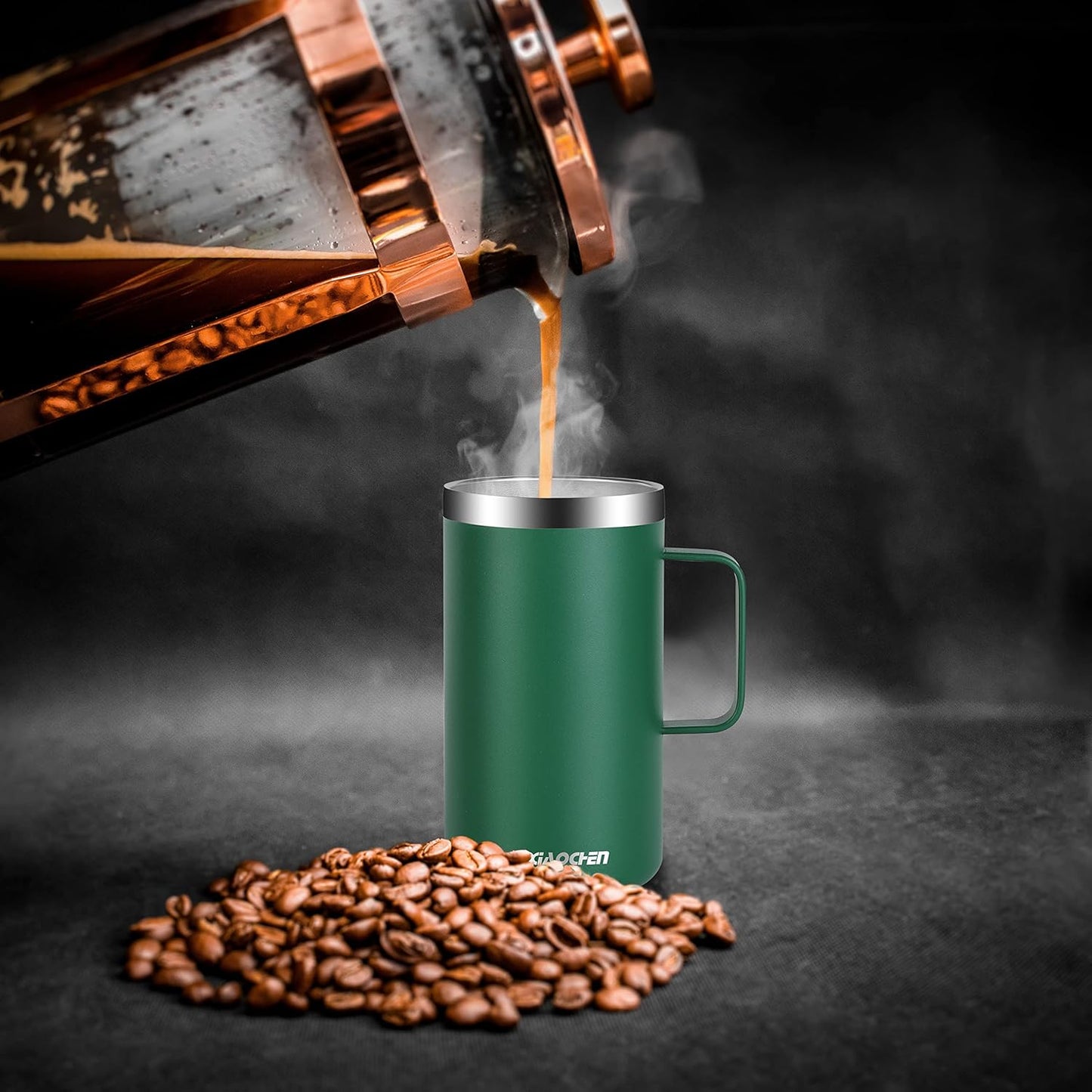 KXIAOCHEN 20oz Insulated Coffee Mug with Lid, Stainless Steel Coffee Cup, Double Wall Vacuum Coffee Tumbler with Handle, Premium Thermal Travel Coffee Mug (Emerald)