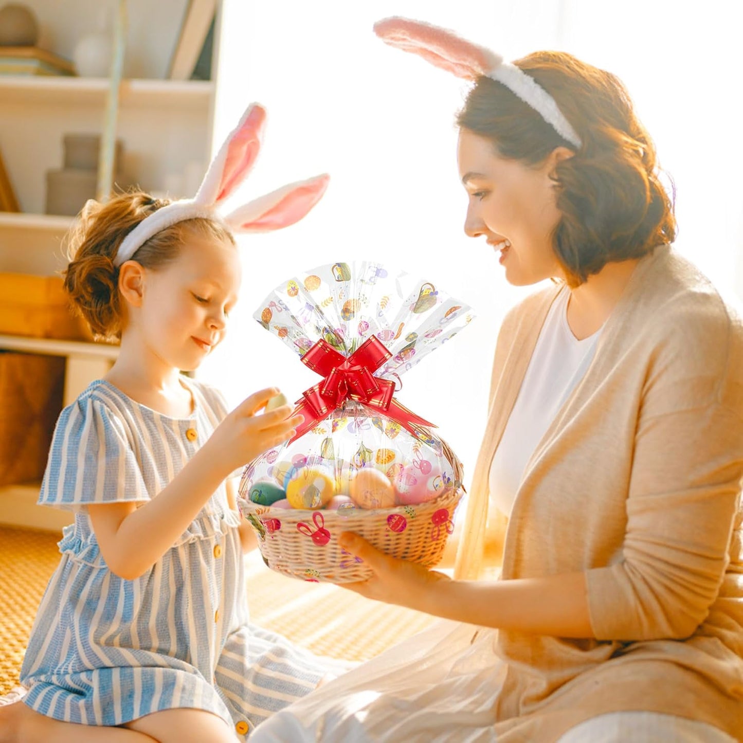 JOYIT 100ft Easter Cellophane Wrap Roll with Egg (17.5 in x 100 ft) - 3 Mil Thick Easter Wrapping Paper Roll, Easter Cellophane Bags for Baskets Candy Gift Wrapping