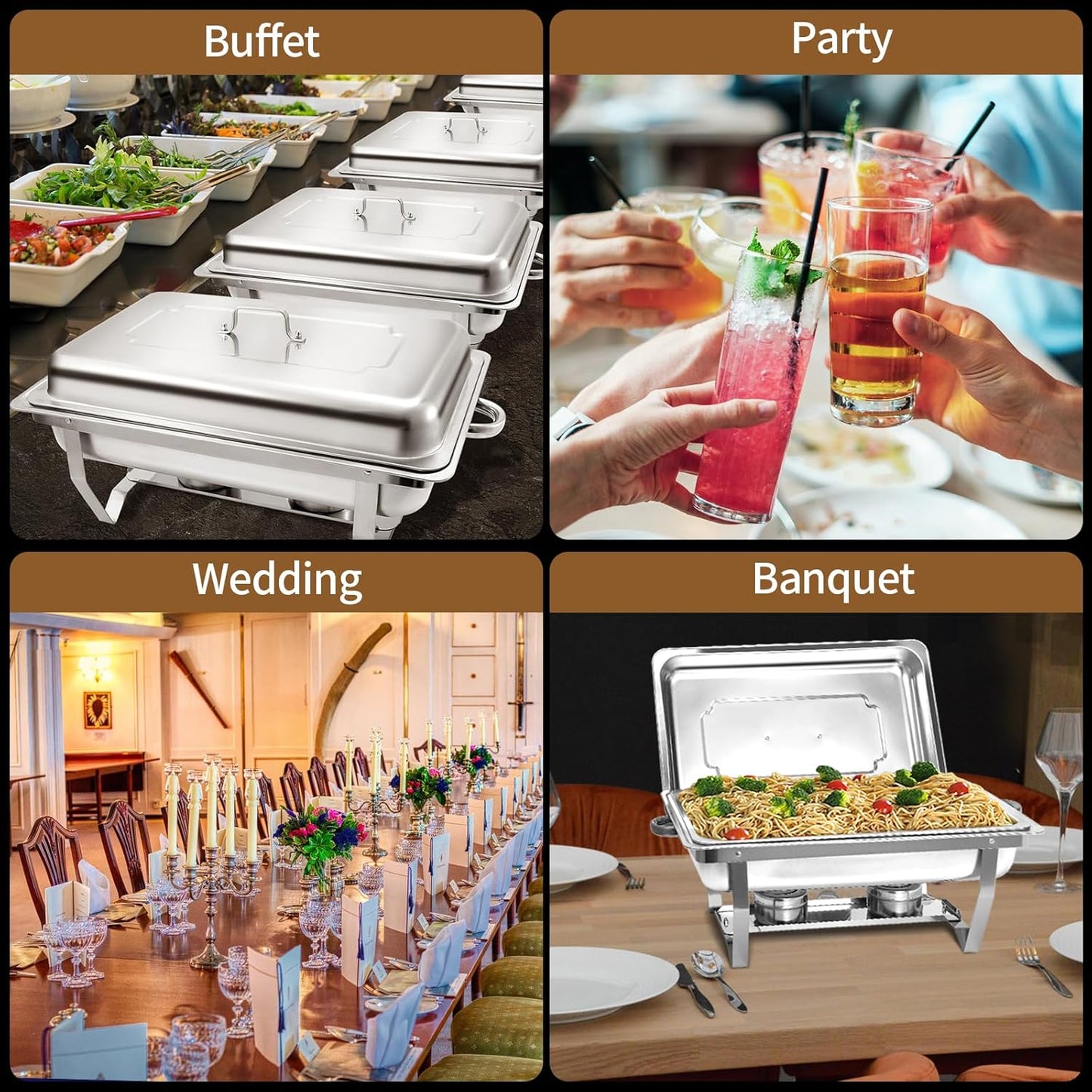 8QT Chafing Dish Buffet Set, Stainless Steel Food Warmer Kit with Lids, Food Pans, Water Pan and Fuel Holders for Restaurant Catering Parties Weddings (1 PC)