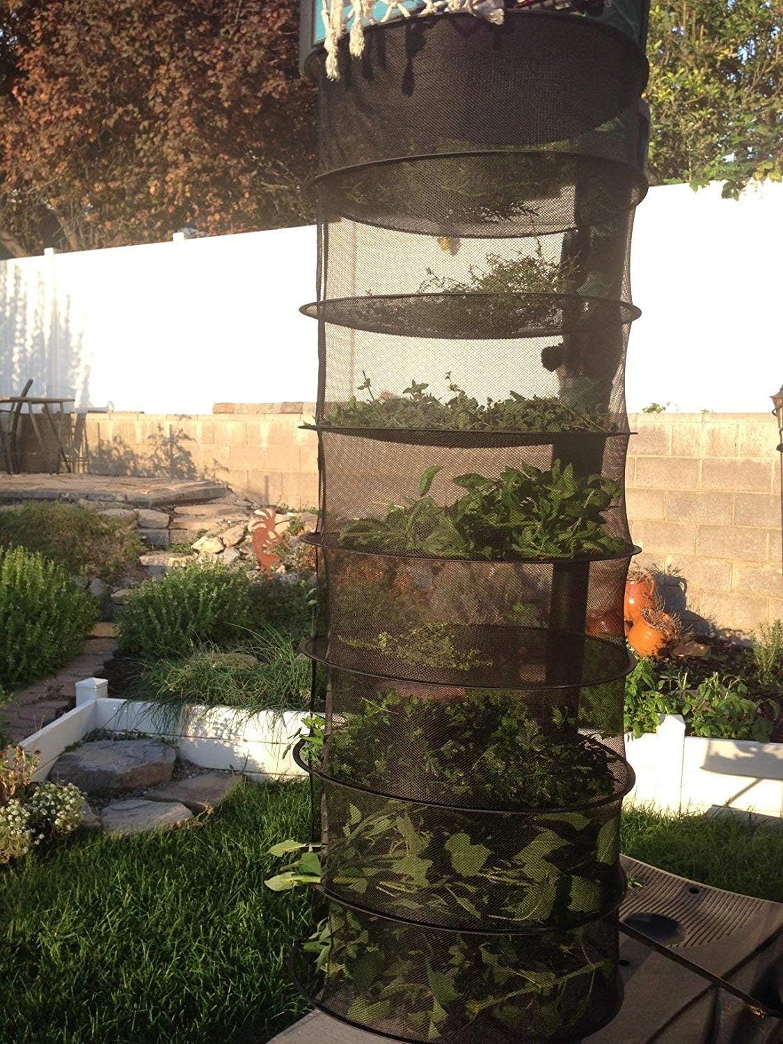 Desy & Feeci Herb Drying Rack Hanging, 8 Layer Collapsible Mesh Dry Net Herb Dryer with S Hang Buckle and Storage Bag, Black (Diameter 60 cm)