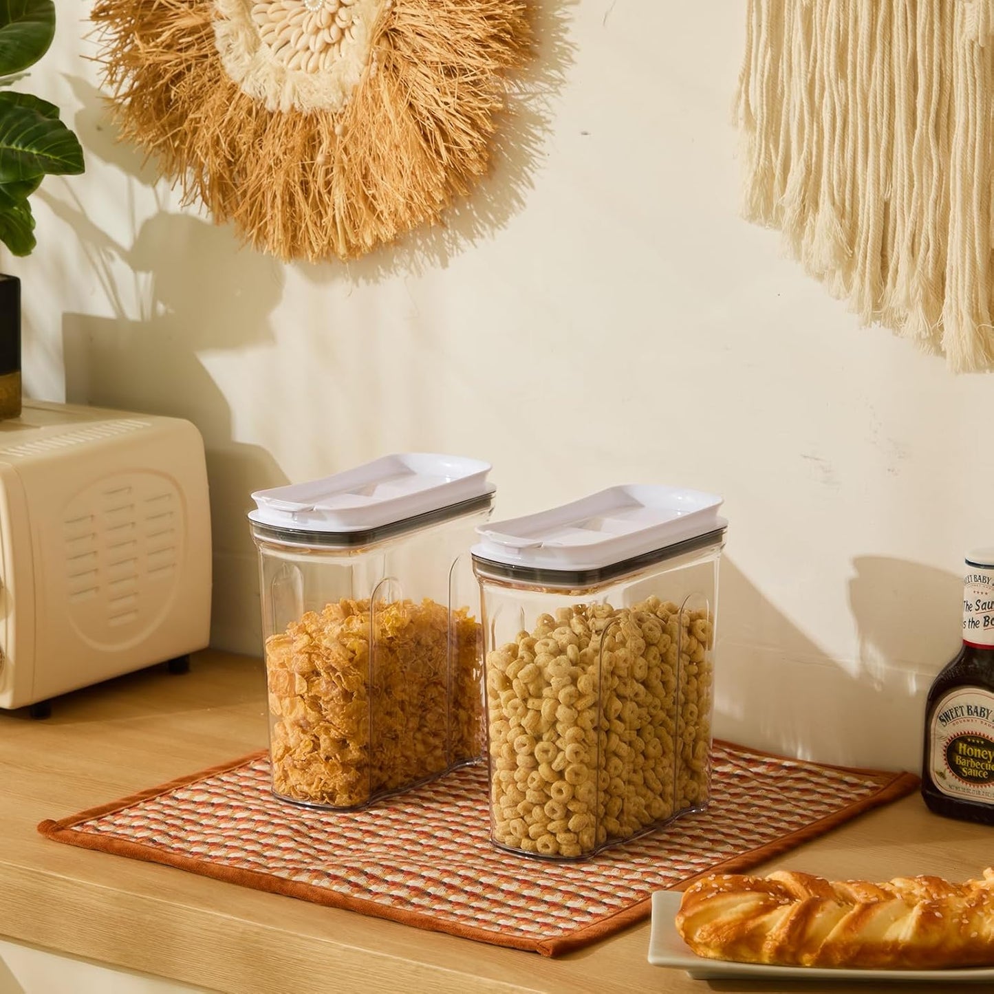 FreshKeeper Cereal Containers Storage Set, Airtight Food Storage Container with Lid 4L/135.2oz, 2PCS BPA-FREE Plastic Pantry Organization Canisters for Rice Cereal Flour Sugar Dry Food in Kitchen