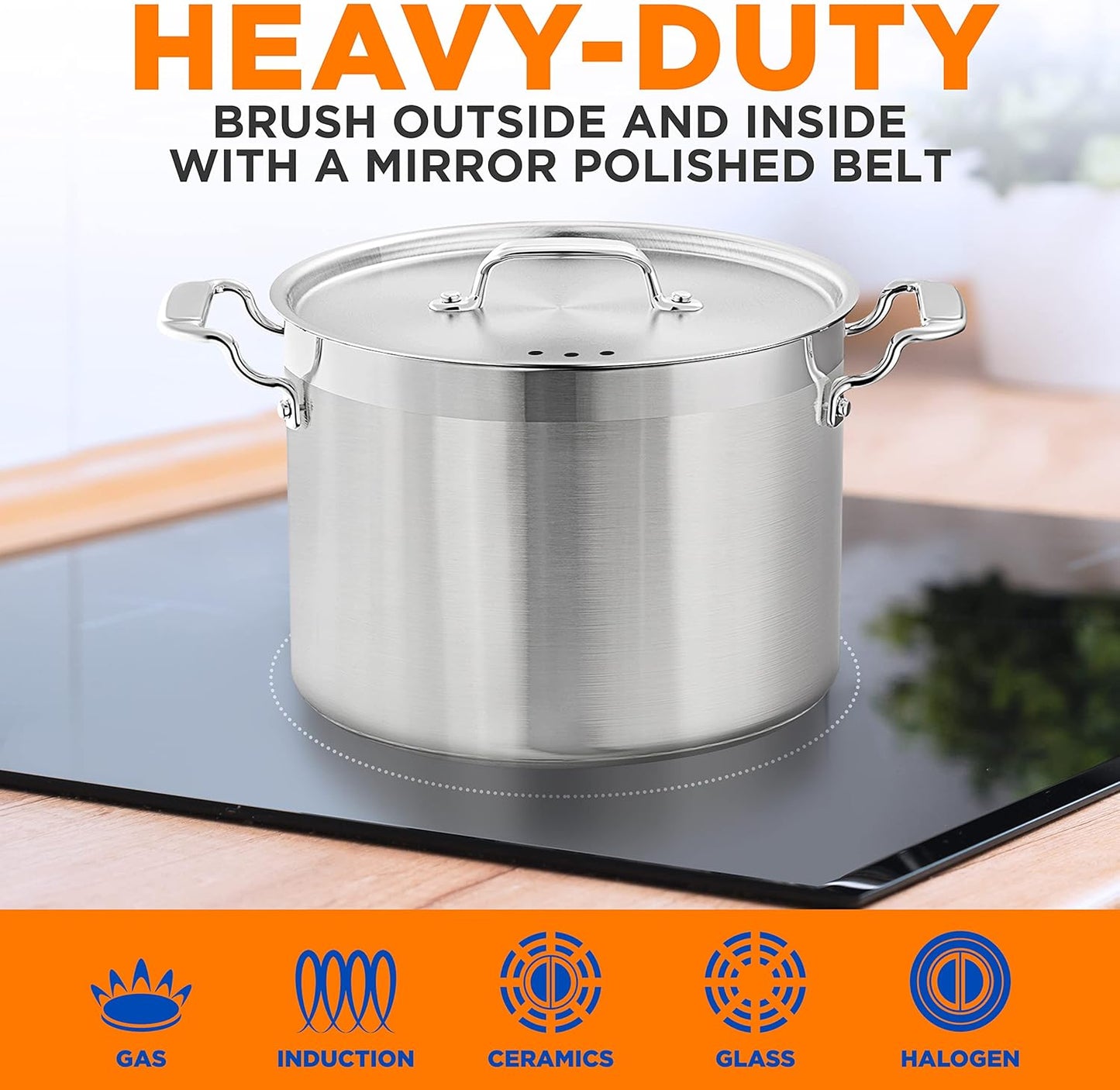 NutriChef 12-Quart Stainless Steel Stockpot with Stainless Steel Lid - 18/8 Food Grade Heavy Duty Large Stock Pot for Stew & Soup, Works w/Induction