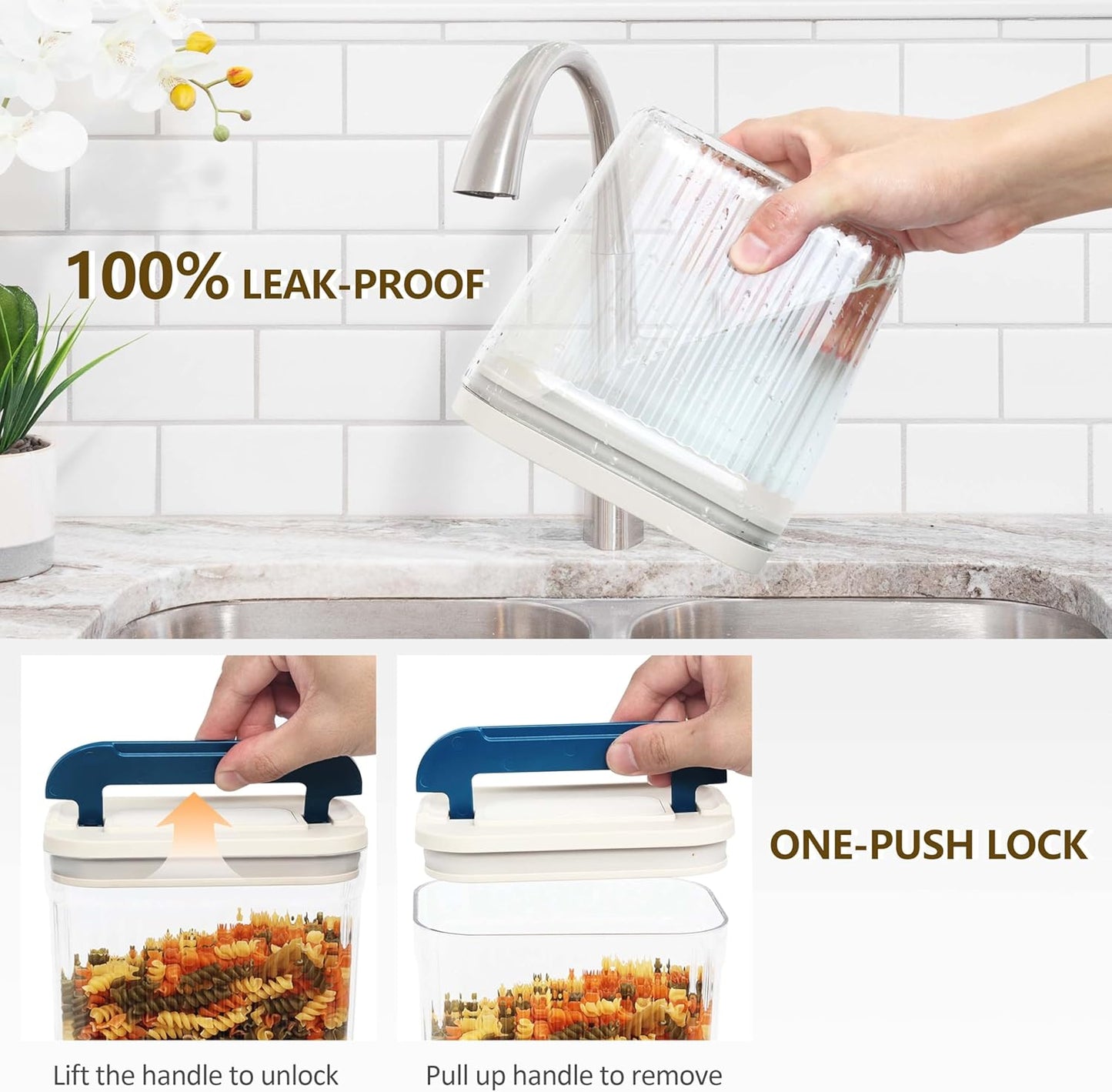 2 PACK 3.2L Food Storage Containers with Airtight Lids, 12" Tall Jar Food Container, BPA Free, Dry Food Storage for Pasta, Spaghetti, Cereal, Flour Pantry Organization, Cream