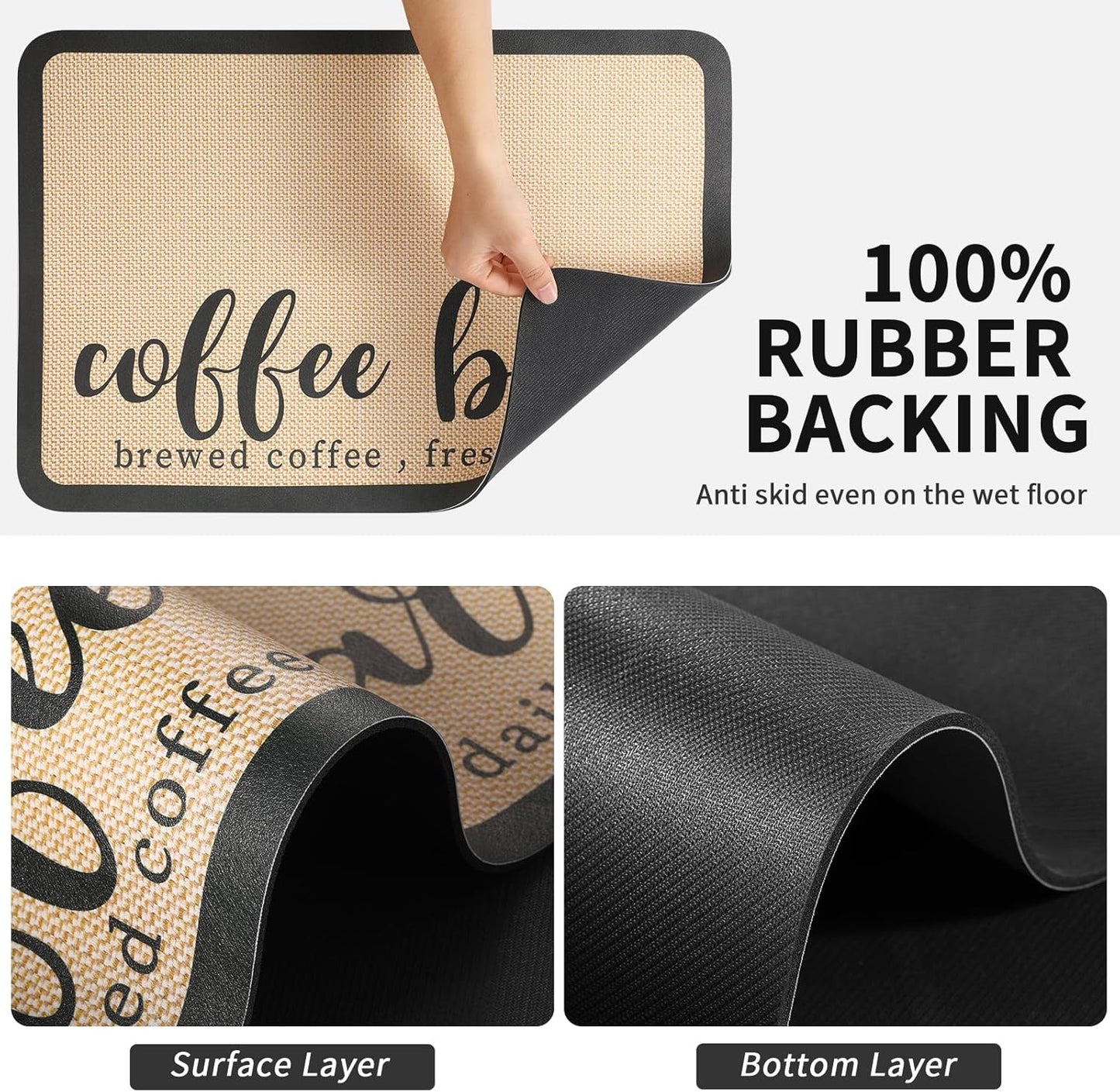 Coffee Mat - Absorbent Hide Stain Rubber Backed Dish Drying Mat for Kitchen Counter - Bar Mats for Countertops Accessories Fit Under Coffee Maker Espresso Machine