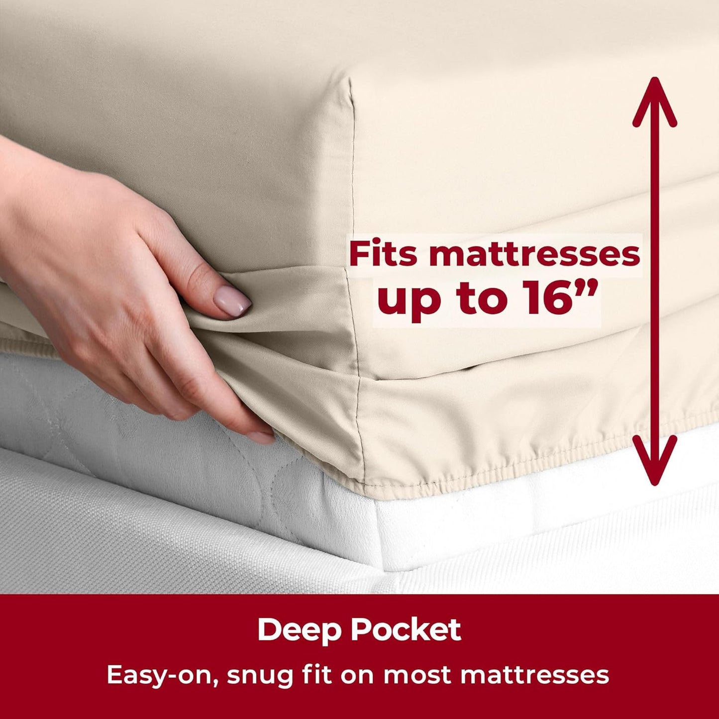 Mellanni Split King Sheets Set - 5 PC Iconic Collection Bedding - Hotel Luxury, Extra Soft, Cooling Bed Sheets - Wrinkle, Fade, Stain Resistant (Split King, Beige)