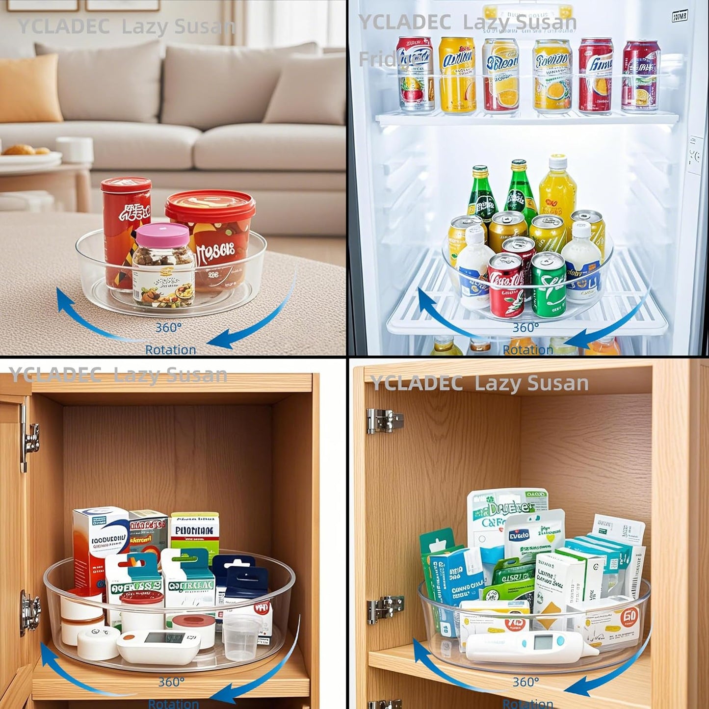 2 Pack Lazy Susan 11.5" Inch Turntable Organizer Organization Storage Container Bins Spice Rack Cabinet Rotating Condiment for Pantry Countertop Kitchen Vanity Bathroom Jewelry Holder Clear