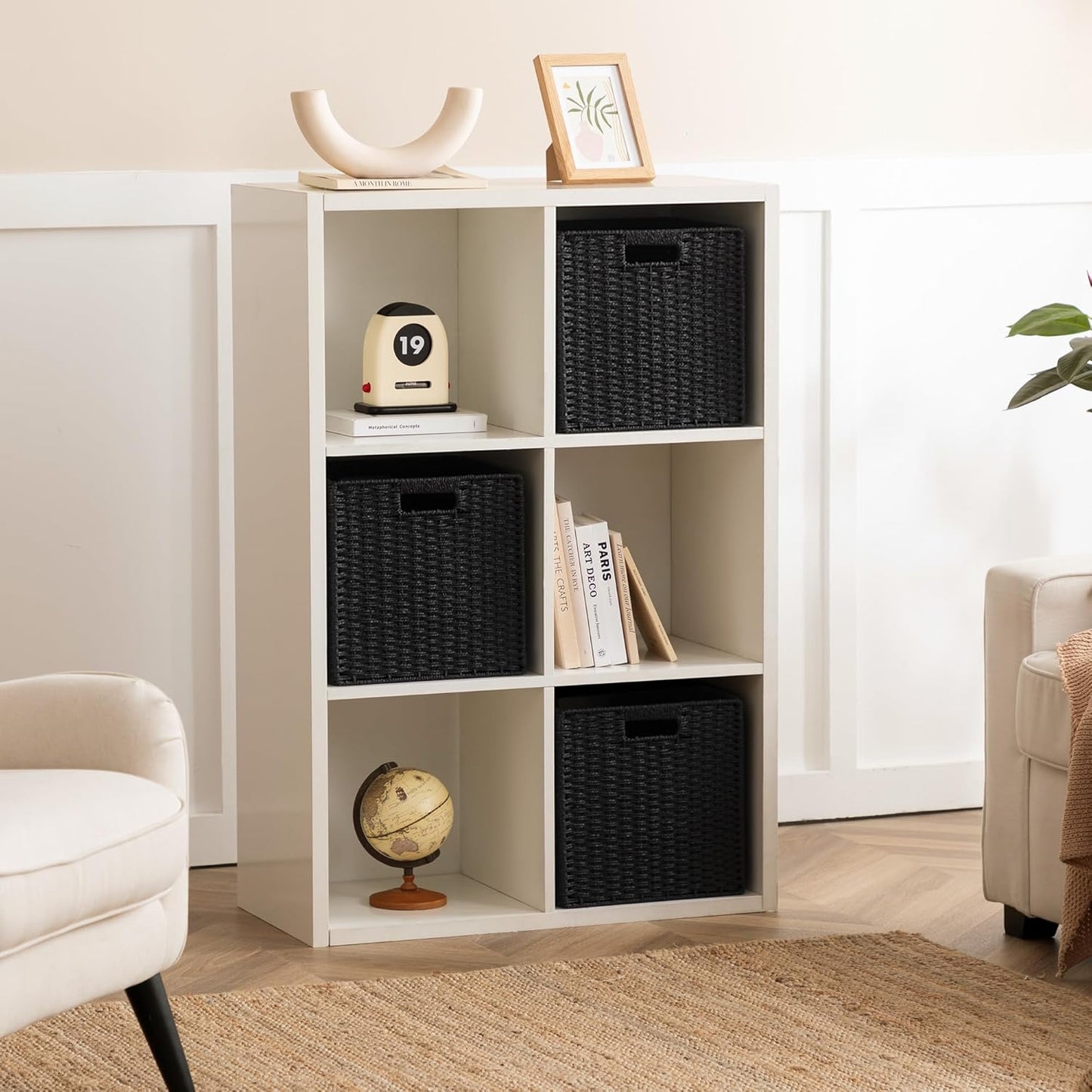 UBBCARE 4 Pack Wicker Basket, 11L×11H×10.5W inch Woven Paper Rope Storage Baskets for shelves, Foldable Cube Storage bin with Handle, Storage Basket for Organizing & Decor, Black