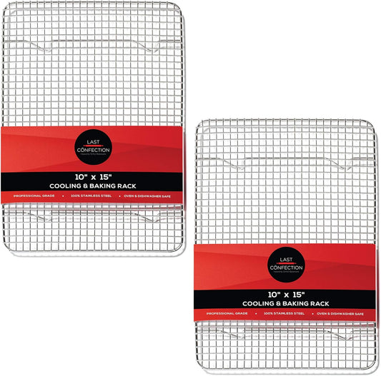 Last Confection (Set of 2) Stainless Steel 10" x 15" Baking & Cooling Racks - Cookie Baker's Oven Sheet Pan Wire Rack