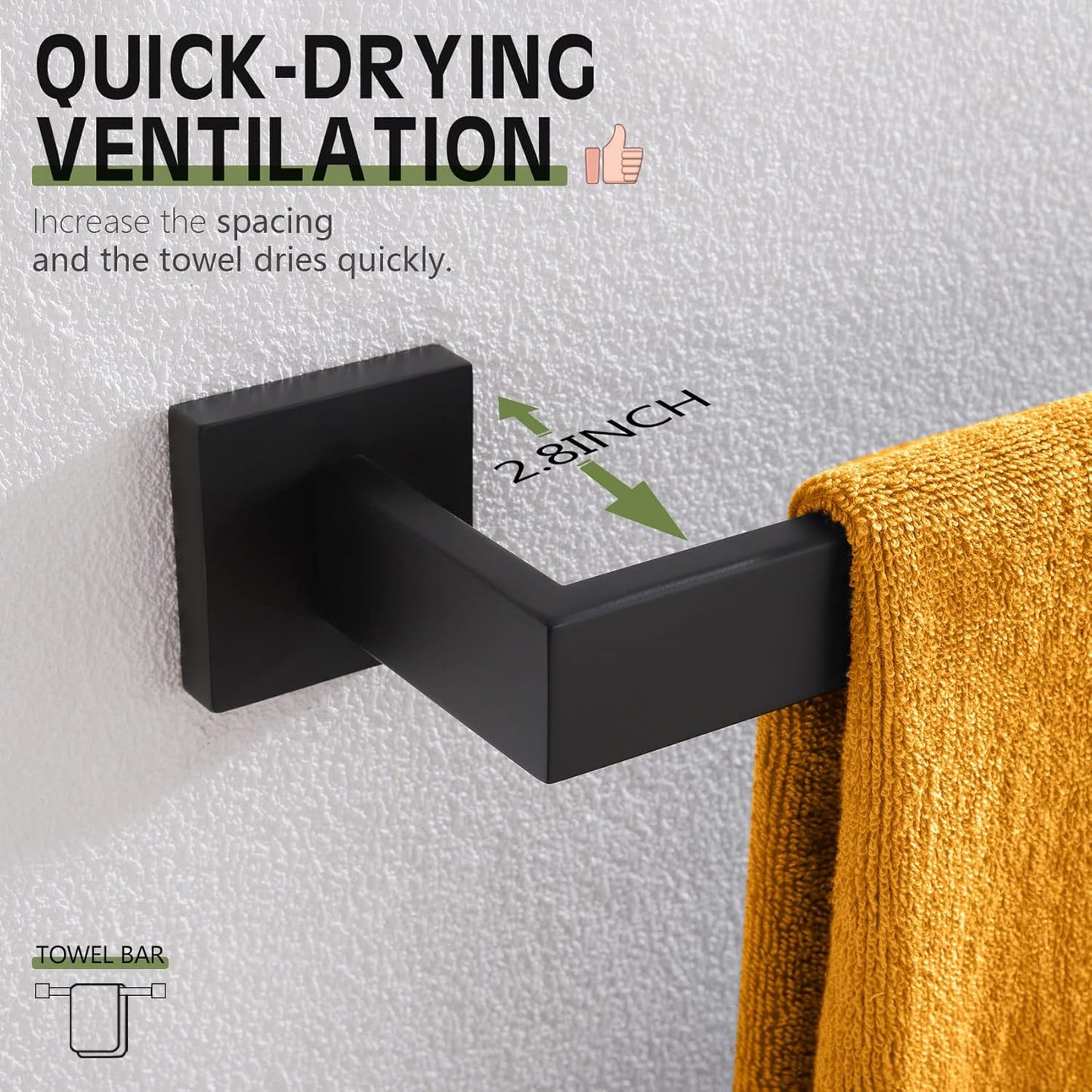 KOKOSIRI 12-Inch Single Towel Bar, Bathroom Kitchen Towel Holder, Wall Mounted SUS304 Stainless Steel Towel Rack 2 Pack, Matte Black, B4003BK-L12-P2