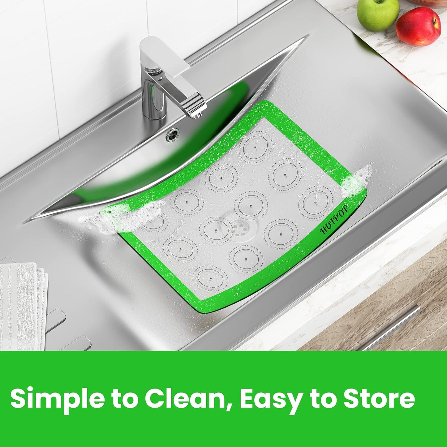 HOTPOP 2-Pack Silicone Baking Sheet Set - No-Stick Cookie Sheets for Baking with Outlined Silicone Mats for Macarons, Pastries, Buns, Bread - 16.5"x11.6" Half, 11.5"x8.5" Quarter Sizes - 0.75mm Thick