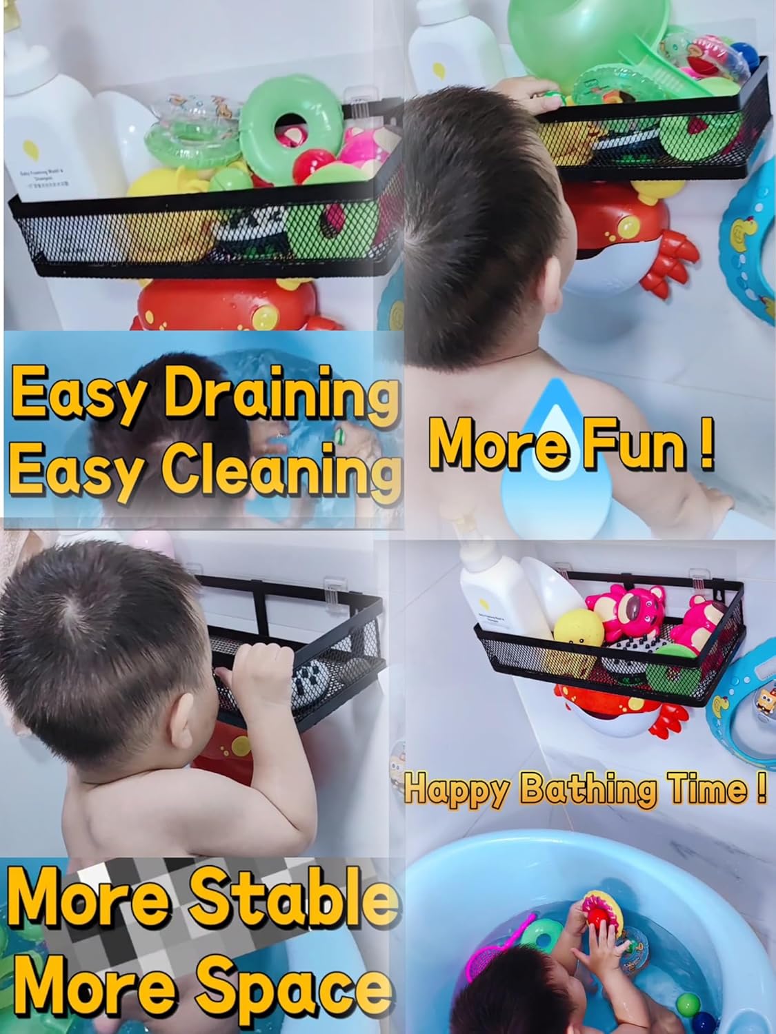 PUSDON Hanging Storage Baskets Organizer Wall Mount, Metal Wire Storage Bin Rack for Kitchen Bathroom Shower Spice Shelf Home Decor Essentials Black-2 Packs (Netting)