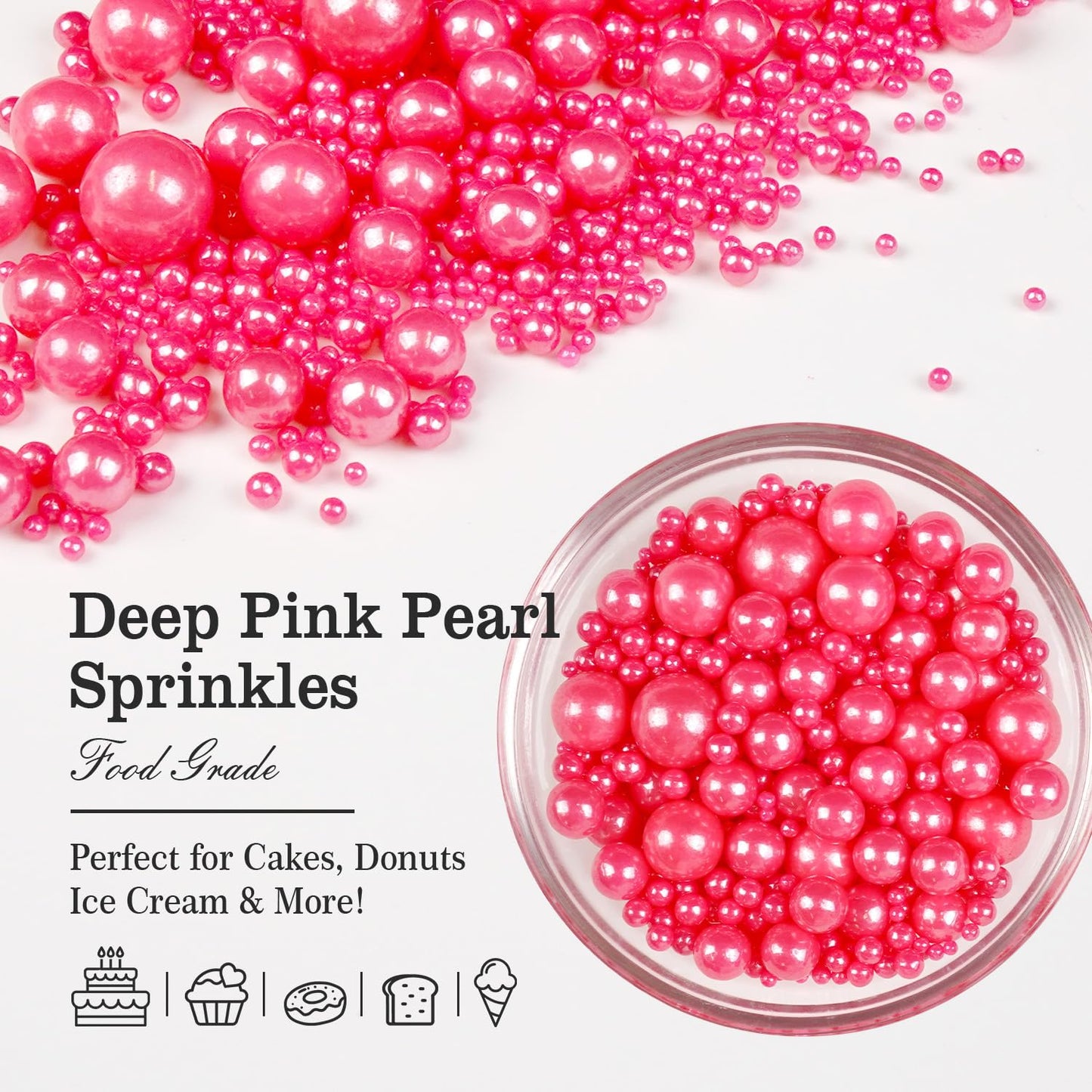 Deep Pink Pearl Sprinkles, Edible Candy Sugar Pearls, 150g/5.29oz, Pink Sprinkles for Cake Decorating, Baking Cake Decorations, Ice Cream Toppers, Cupcakes, Wedding Party Chirstmas Supplies