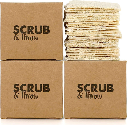 Scrub & Throw Natural Loofah Sponges, Multipurpose Dish Sponges, Non-Scratch Kitchen Sponges, (Pack of 90) for Cleaning Kitchen, Bathroom, and Household
