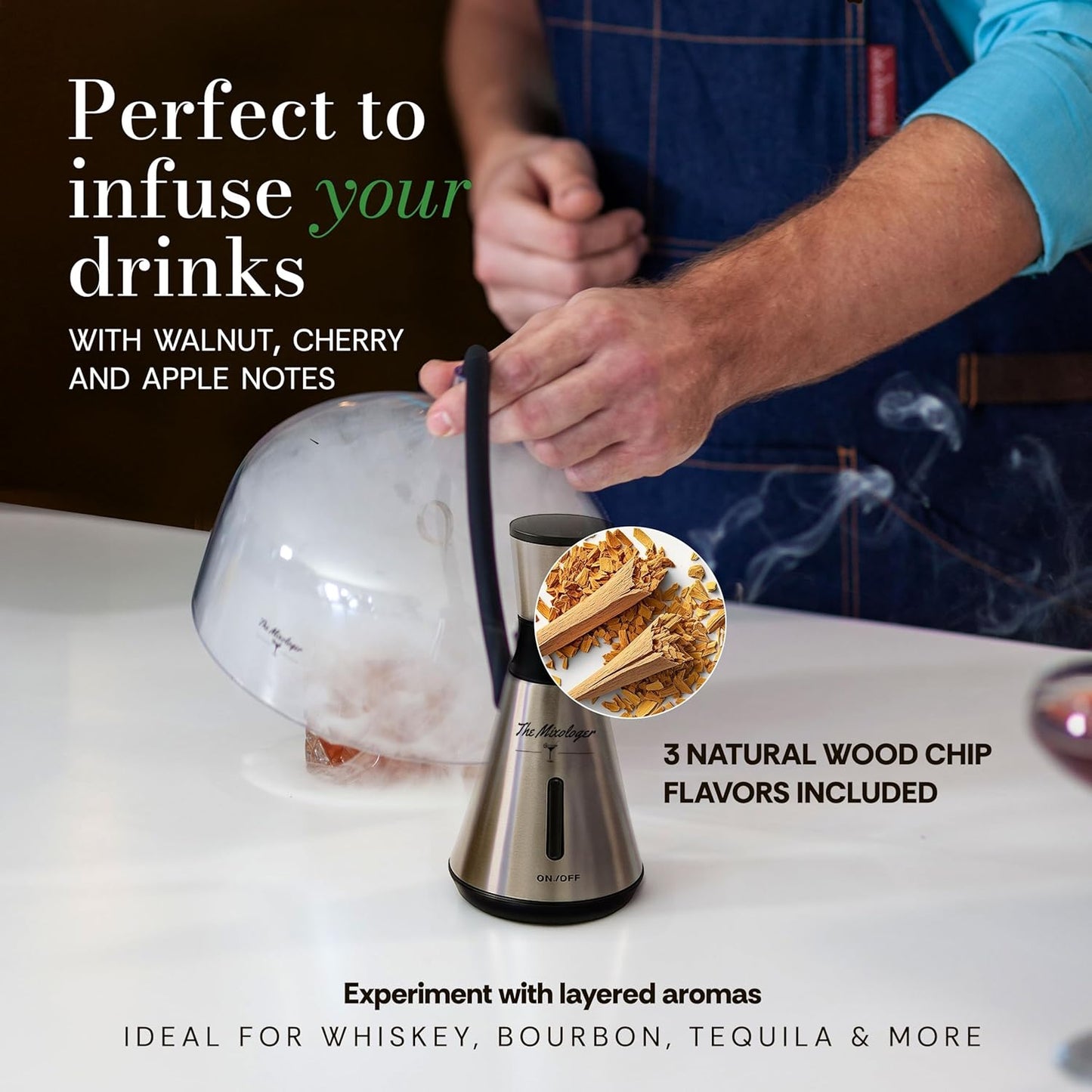 Cocktail Smoker Kit – Whiskey Smoker Glass Dome Infuser for Old Fashioned – Crafty Mixologist Smoking Kit with Torch, Wood Plate & Flavored Chips – Smoker for Drinks