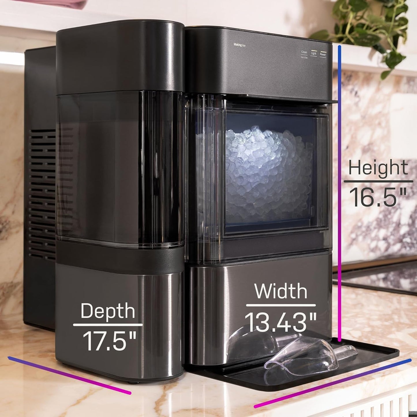 GE Profile Opal 2.0 XL with 1 Gallon Tank, Chewable Crunchable Countertop Nugget Ice Maker, Scoop Included, 38 lbs in 24 Hours, Pellet Ice Machine with WiFi & Smart Connected, Black Stainless