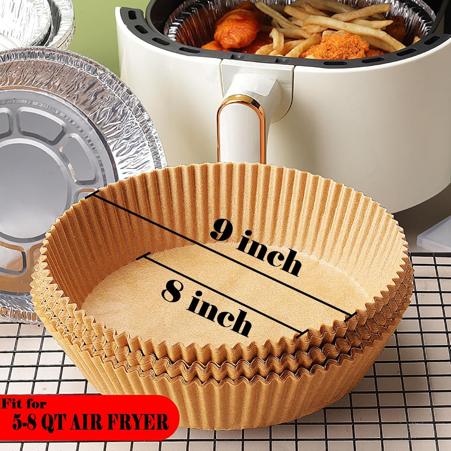 Air Fryer Liners Disposable,200PCS Victoyaw 9 Inch Round Air Fryer Parchment Paper Liners for 5-8QT Air fryer,Easy to Clean Non-Stick Waterproof Airfryer Paper Liner