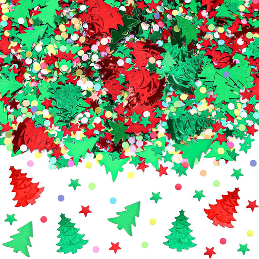 MARFOREVER Christmas Glitter Confetti, Tree Metallic Foil Confetti Party Scatter Red Green Xmas Stars Sequins Sprinkles Table for Winter Christmas Party Supplies Decorations