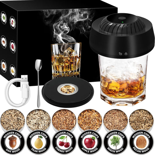 Electric Whiskey Smoker Kit with 6 Wood Chips, Electric Cocktail Smoker Kit Built-in Lighter, No Butane Needed, Gifts for Christmas, Gifts for Men, Dad, Husband