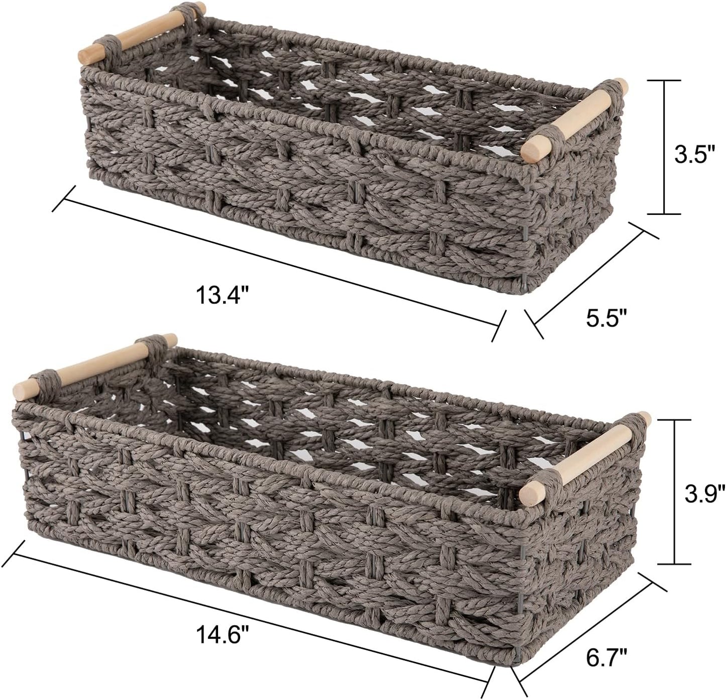OIAHOMY Toilet Paper Baskets Handmade Paper Rope Decorative Wicker Storage Tank Shelf Cabinet Organizer for Bathroom Home, Set of 2, Grey