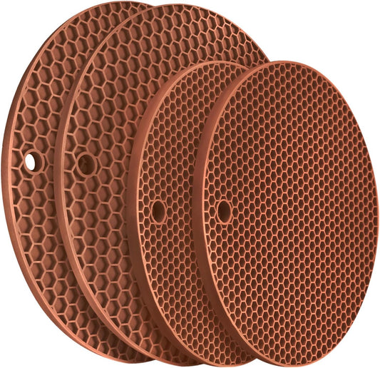 Silicone Trivets for Hot Dishs, 7 Inch & 9 Inch Heat Resistant Silicone Hot Pads Pot Holders for Kitchen Counter, Flexible Round Trivet Mats, Potholders(Coffee)