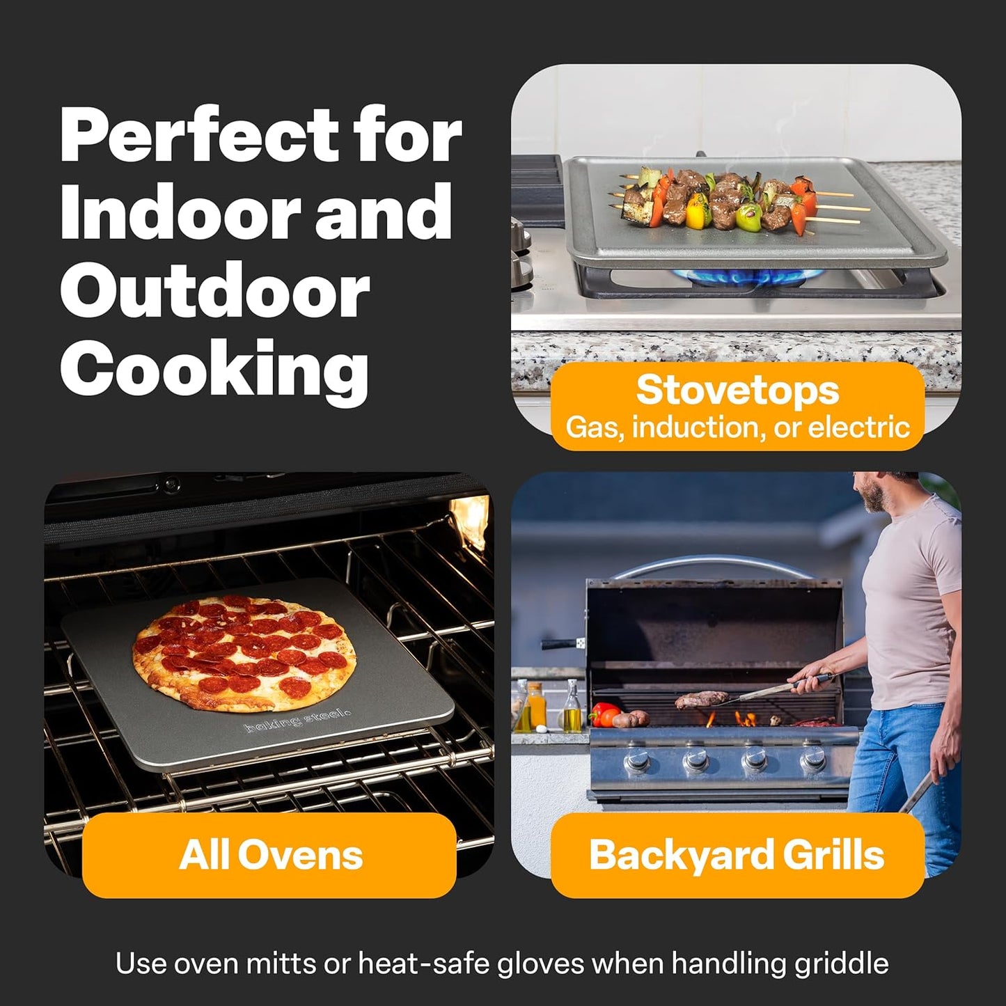 Baking Steel Mini Griddle (11.5"x11.5"x3/8") - Flat Top Griddle for Stovetope, Grill, and Oven Use - Pre-Seasoned, Naturally Non-Stick Surface & Crack-Proof