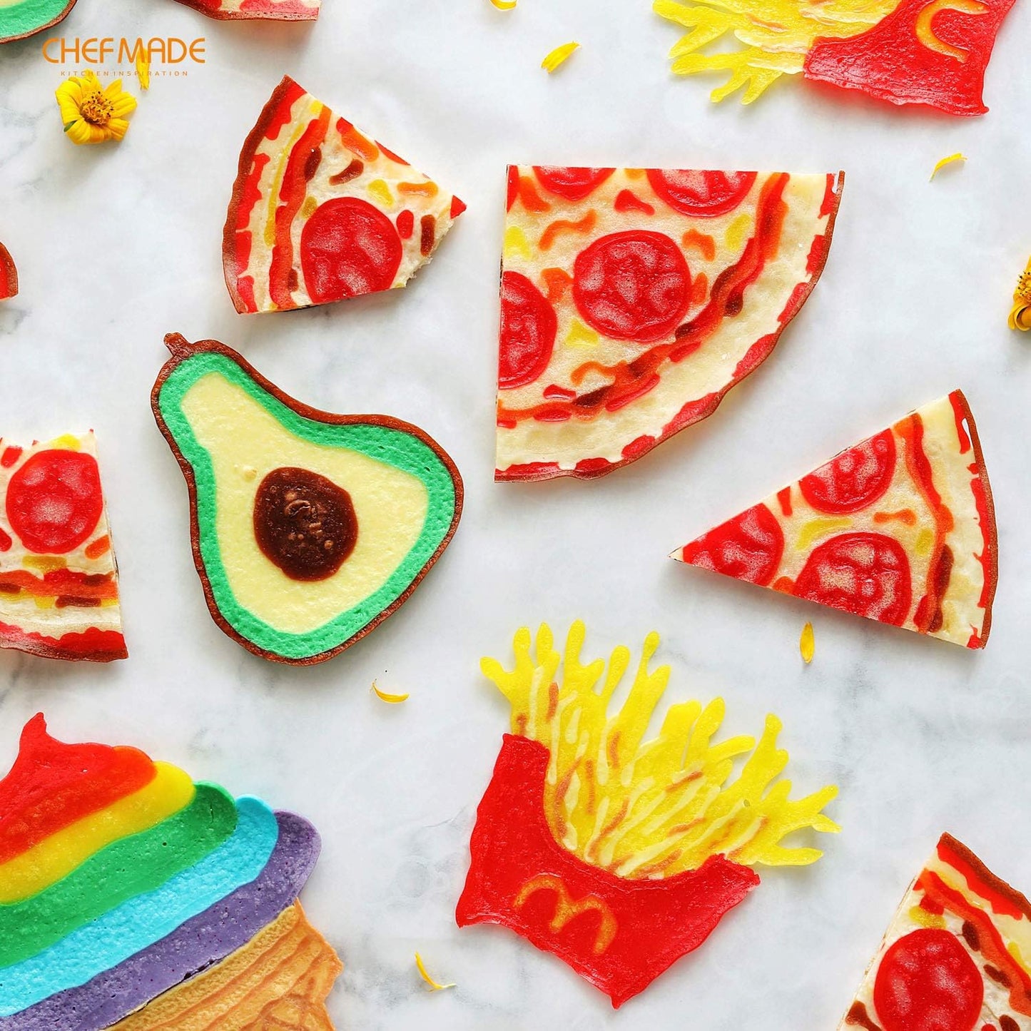 CHEFMADE Crepe Pan with Bamboo Spreader, 8-Inch Non-Stick Pancake Pan with Insulating Silicone Handle for Gas, Induction, Electric Cooker (Champagne Gold)