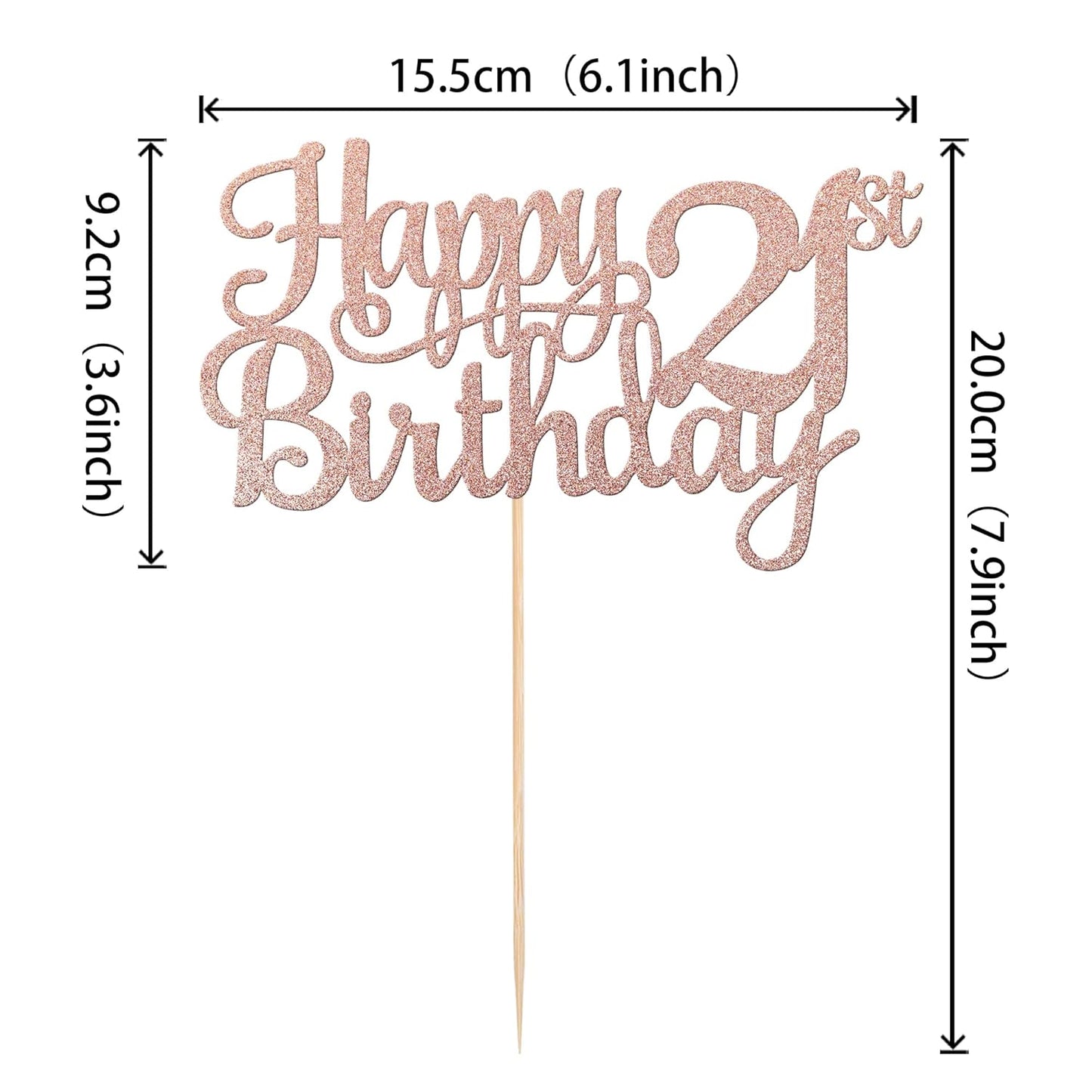 1 PCS Happy 21st Birthday Cake Topper - Glitter Cheers to 21 Years - Fabulous Cake Decoration for 21st Birthday Theme Party - Rose Gold