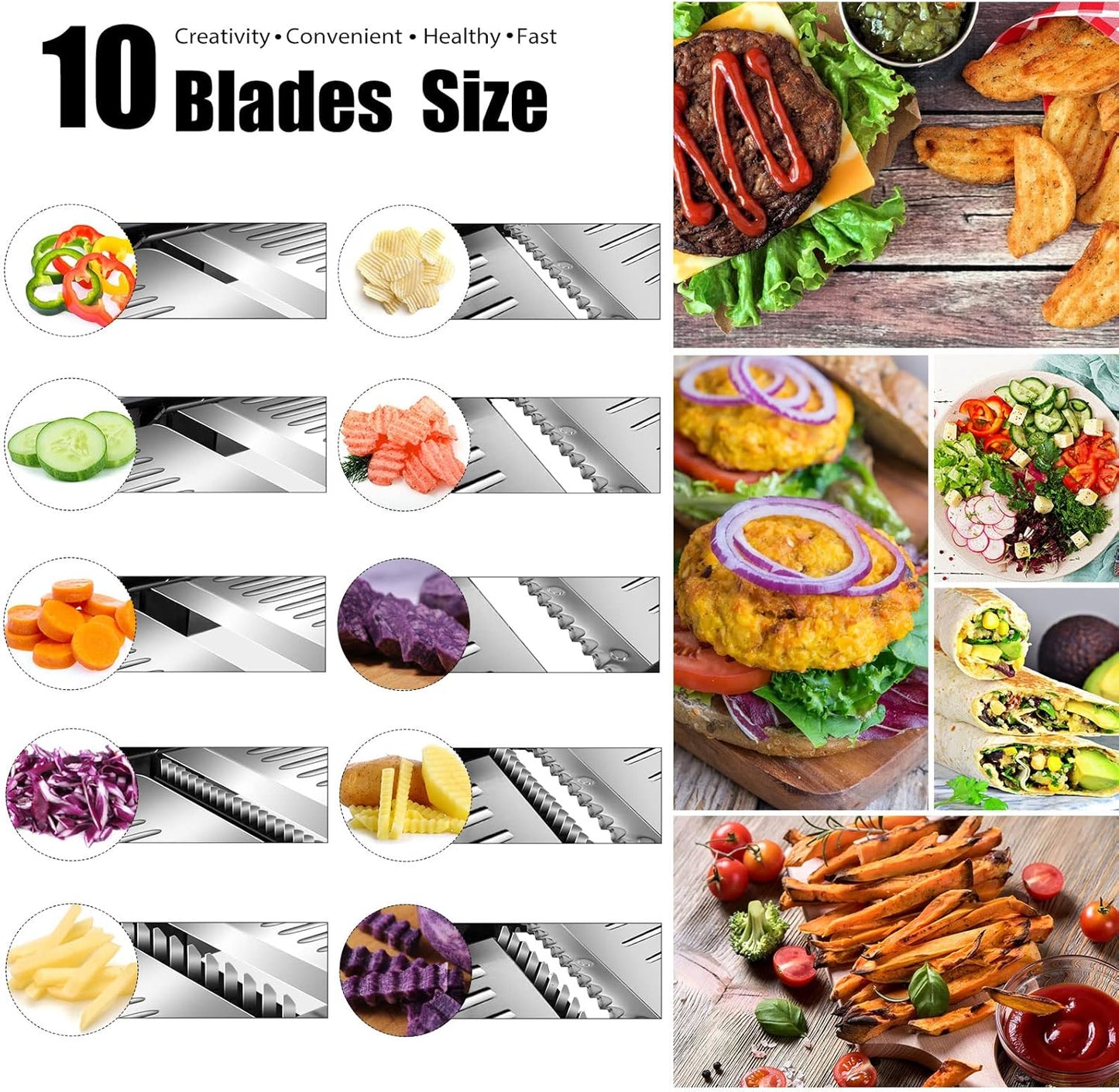 MASTERTOP Mandoline Slicer for Kitchen Adjustable Stainless Steel Food Slicer Vegetable Chopper Onion Waffle French Fry Cutter Potato Chip Julienne Slicer with Safety Gloves