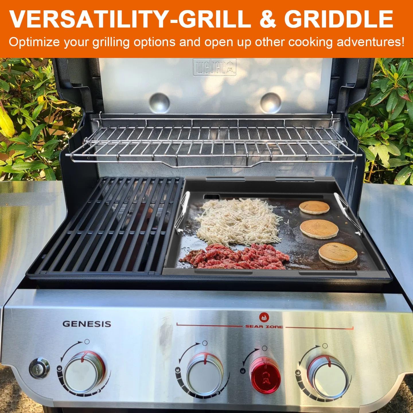 Upgrade Griddle Inserts and Grate for Weber Genesis II 300 Grills, Flat Top Griddle for Genesis II E-310/315/330/335 S-310/335 LX S/E-340, 2022 Series E-325s S-325s, Replace for Weber 6788