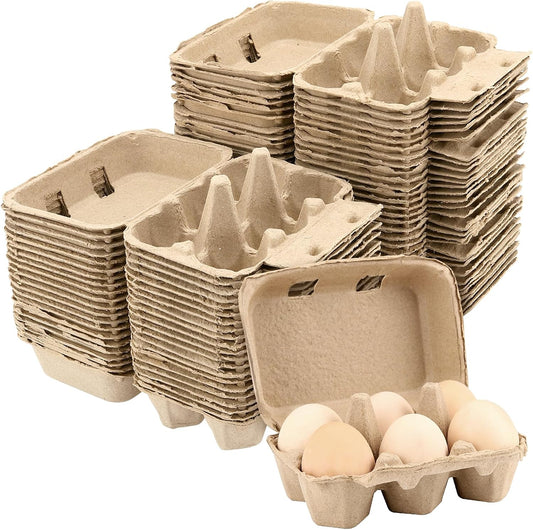 50 Pack Empty Egg Cartons Bulk,6 Count Pulp Fiber Egg Tray Holder Eggs Storage Containers for Family, Farm