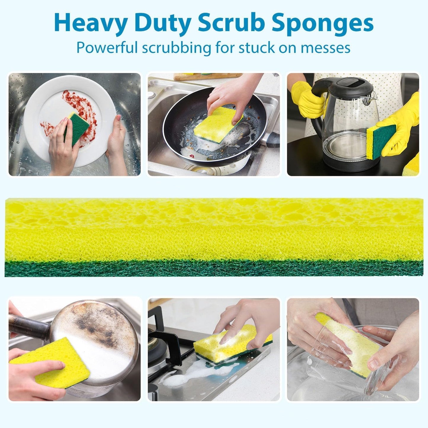 24 Pack Multi-Purpose Sponge Pads,Heavy Duty Scrub Sponges Effective Clean The Surface Stains,Can Be Used to Clean Kitchen,Pots,Bowls,Bathrooms,Tiles,Bathtubs,Walls a Good Helper for Home Cleaning