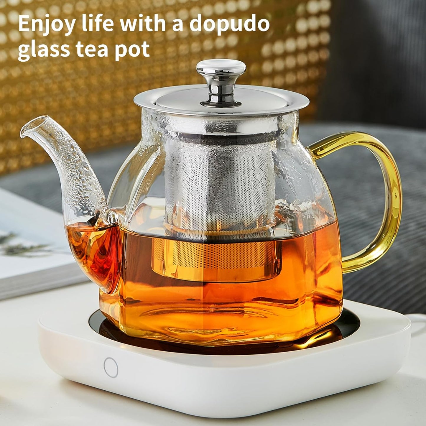 Glass Tea Pot with Stainless Steel Infuser and Lid (Octagonal), Clear Glass Teapot, Borosilicate Hydrochloric Glass Heat Resistant, Fine Glass Filter for Flower Tea, Tea Bags (27 oz / 800 ml)