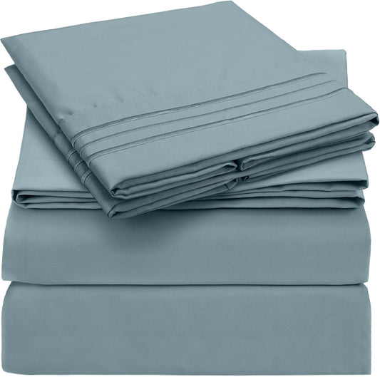 Mellanni Extra Deep California King Sheets - 4 PC Iconic Collection Bedding - Hotel Luxury, Ultra Soft, Cooling Bed Sheets - Wrinkle, Fade, Stain Resistant (Cal King, Spa Blue)