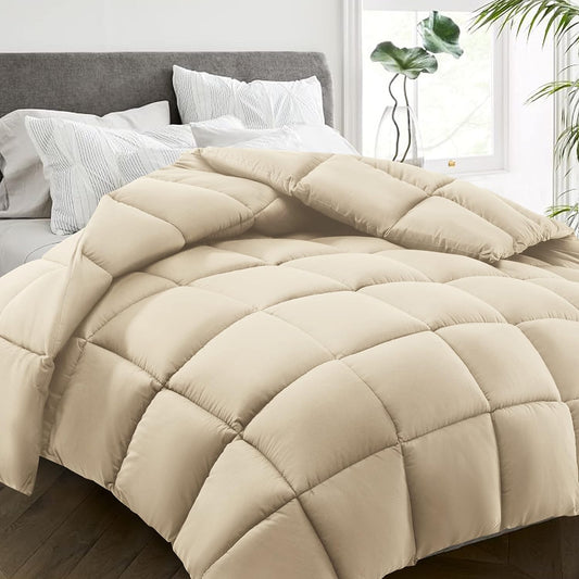 HYLEORY All Season King Size Bed Comforter - Cooling Down Alternative Quilted Duvet Insert with Corner Tabs - Winter Warm - Machine Washable - Beige