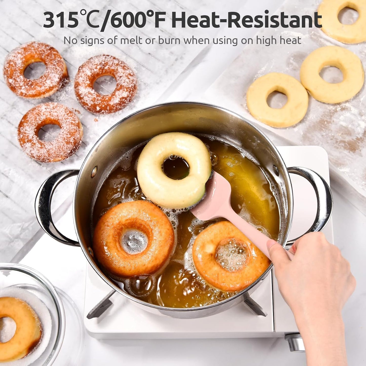 Heat Resistant Silicone Spoon Spatula: U-Taste 600ºF High Heat Flexible 11.38in Silicon Mixing Stirring Cooking Scraping Baking Bowl Scraper, Seamless for Kitchen Nonstick Cookware (‌Pink‌)